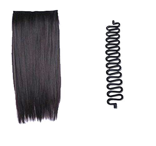 30 Inch Straight Synthetic Hair Extensions with Free French Braid Tool - Brown | Clip-in Hair Extensions for Women | Perfect for Parties, Weddings & Daily Styling