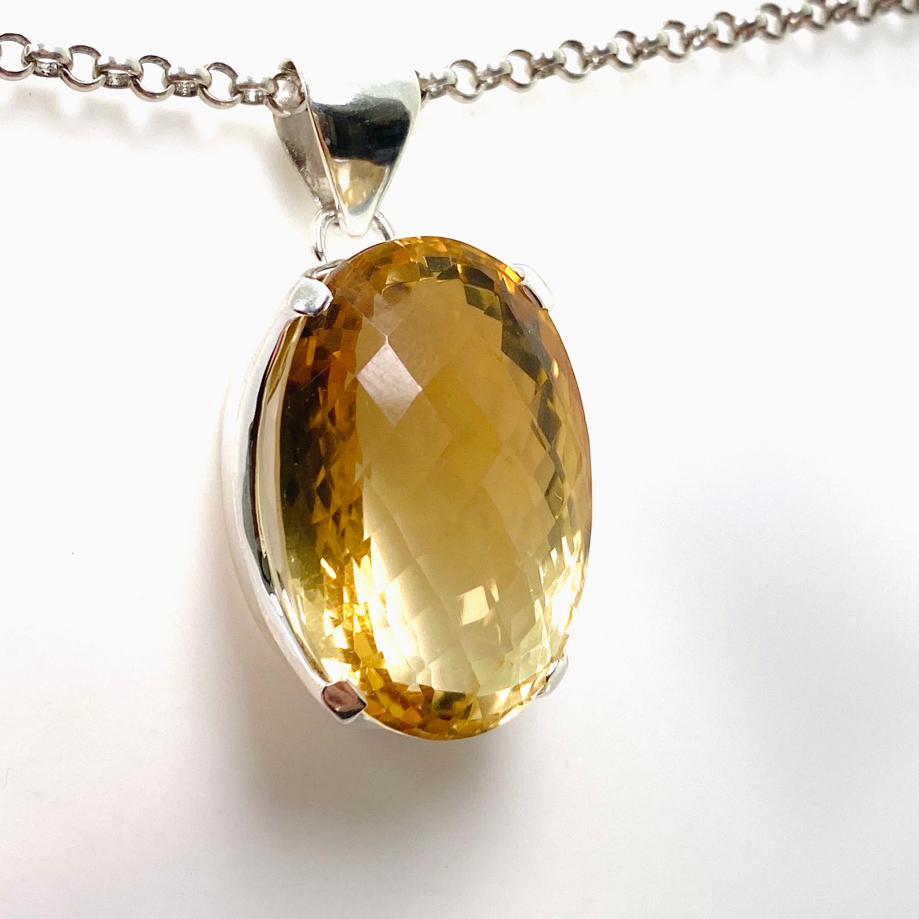 Natural Citrine Gemstone Oval Checkerboard Faceted Pendant Necklace - KPGJ4786 - Elegant Jewelry Gift for Women, Perfect for Parties, Weddings & Special Occasions