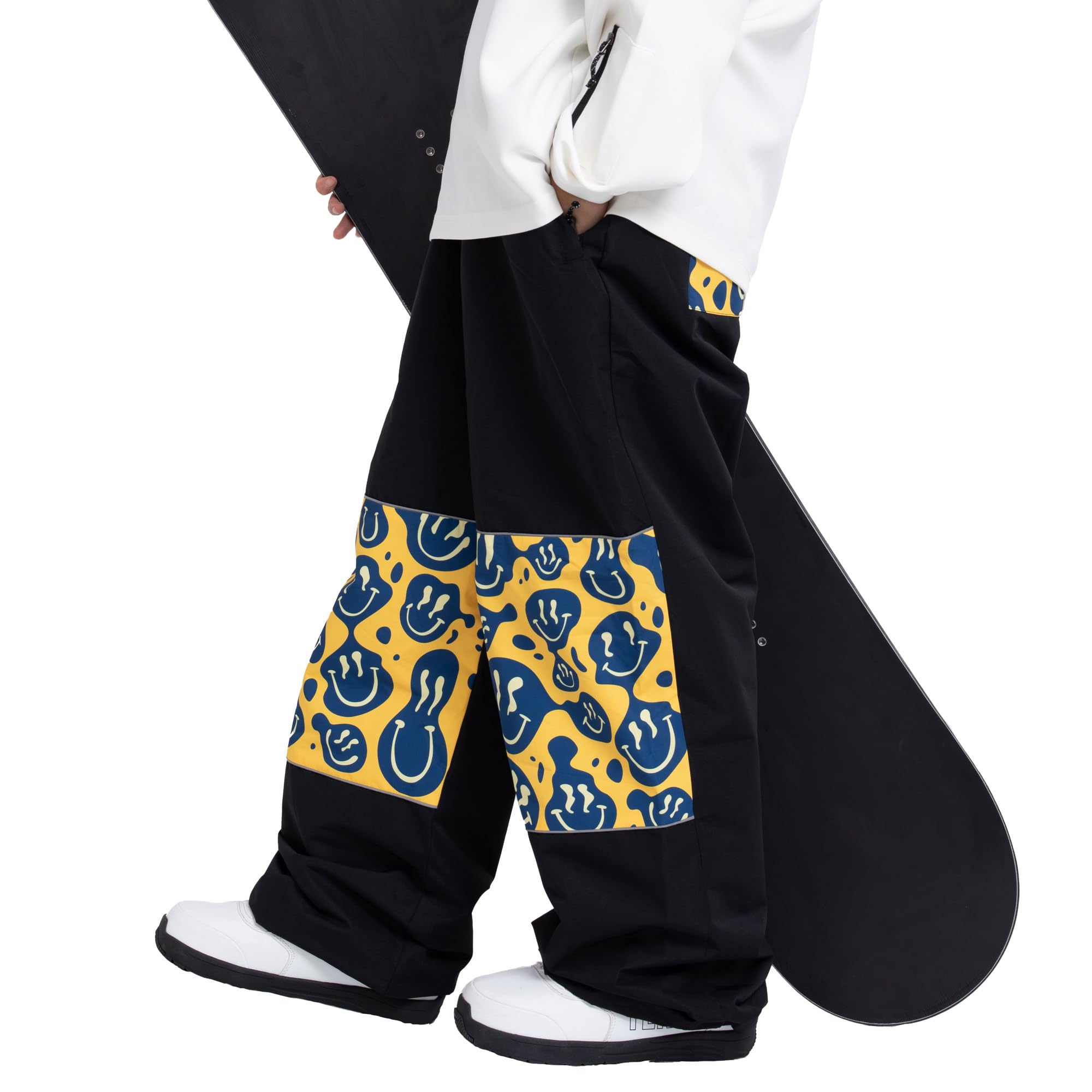 **SNOWVERB Women's & Men's Waterproof Ski Pants - Baggy Cargo Snowboard Pants with Reflective Graphic Panels, Loose Fit for Comfort - Perfect for Skiing, Snowboarding & Winter Outdoor Activities**