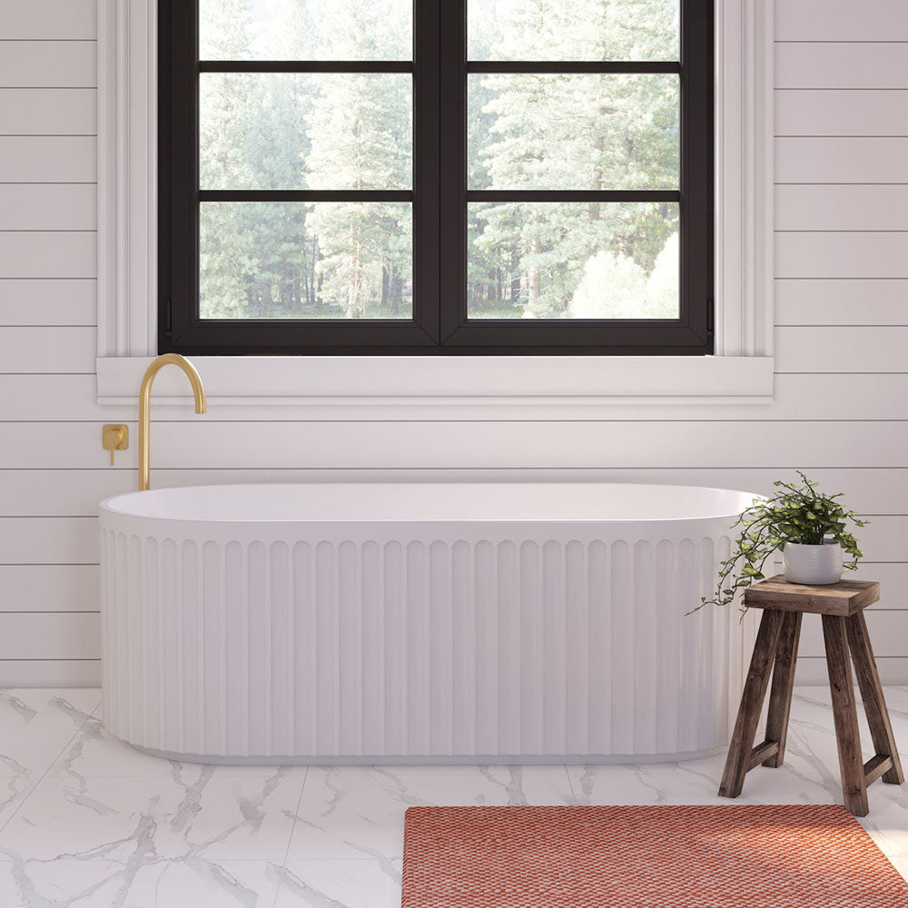 Fienza FR711 1700mm Freestanding Acrylic Bathtub - Eleanor Fluted Design, Gloss White Finish | Perfect for Modern Bathrooms & Spa-Like Retreats