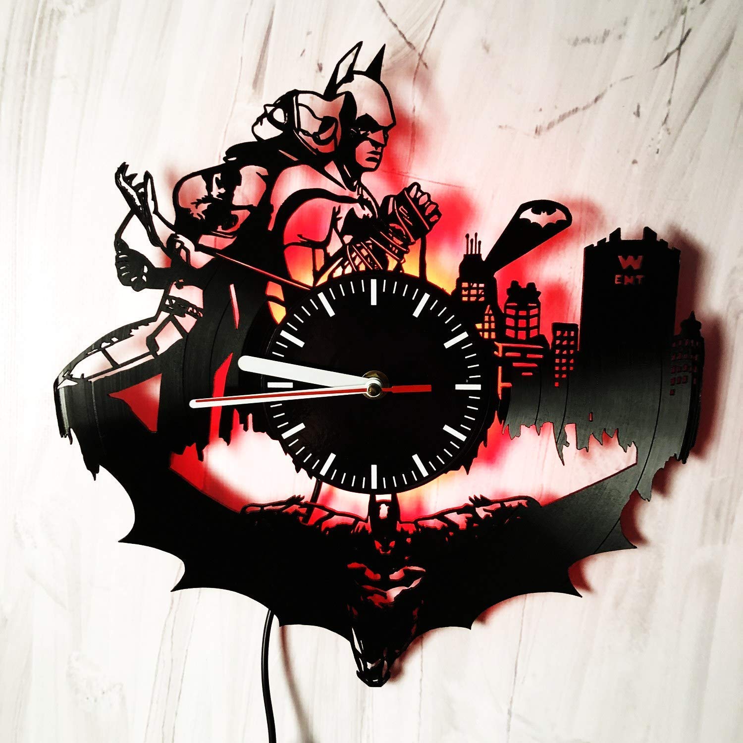 Batman LED Wall Clock with Backlight - Vinyl Creative Decor for Living Room, Bedroom & Office - Cool Night Light & Time Display for Superhero Fans