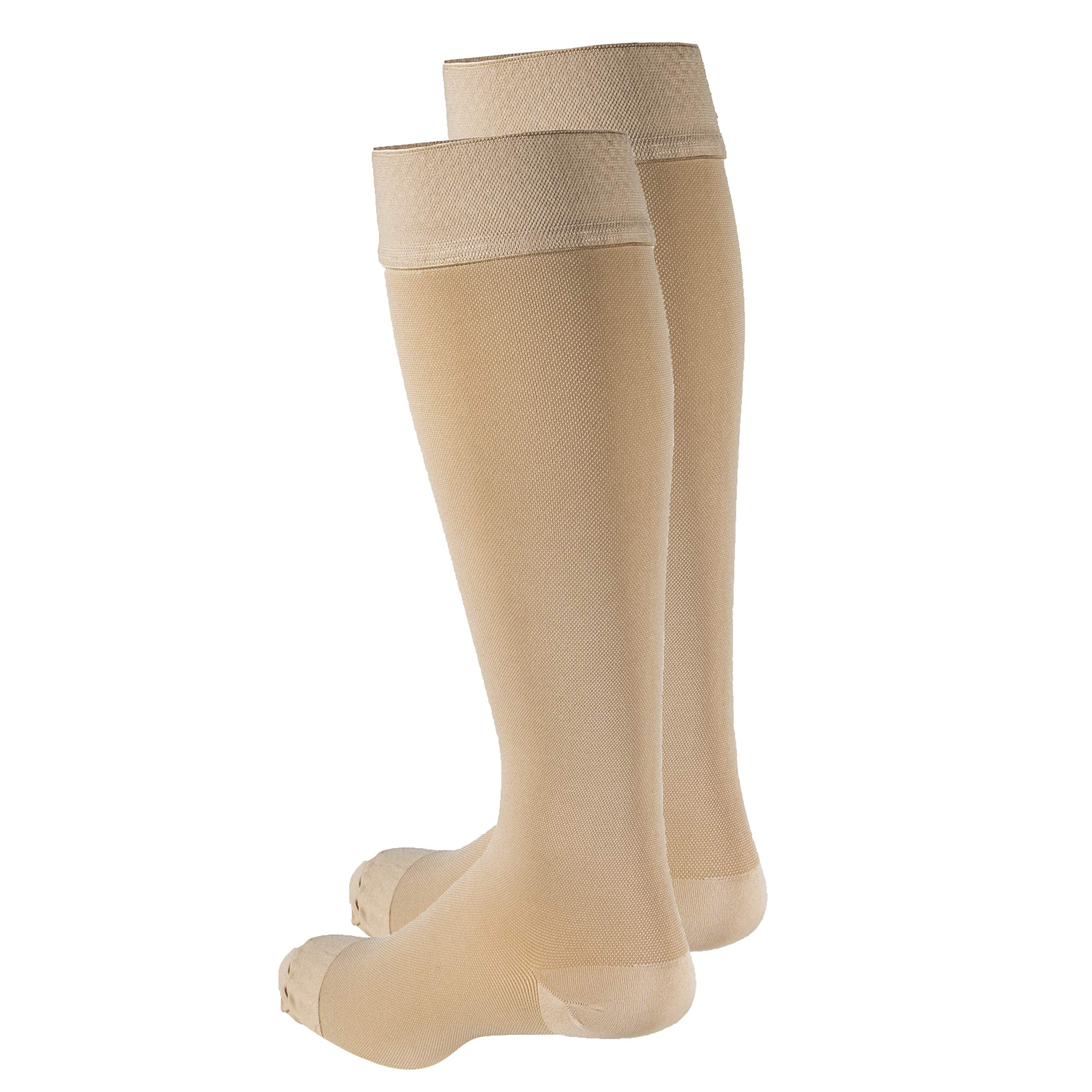 Truform 20-30 mmHg Compression Socks for Men & Women - Knee High Support Stockings with Dot Top & Closed Toe - Beige Small Size - Ideal for Travel, Varicose Veins & Post-Surgery Recovery