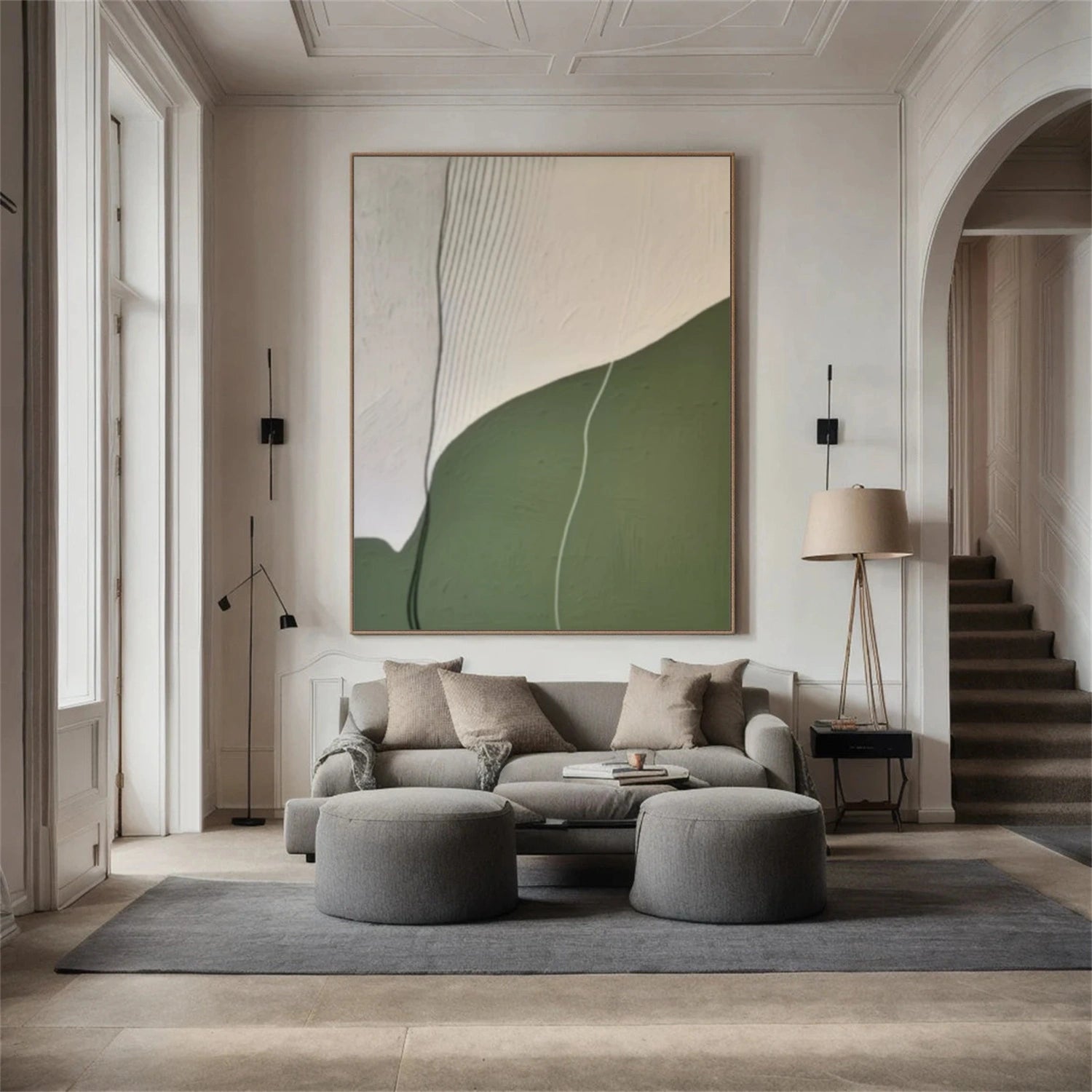 Beige & Green Abstract Wall Art Canvas Print #BG118 - Modern Home Decor for Living Room, Bedroom & Office