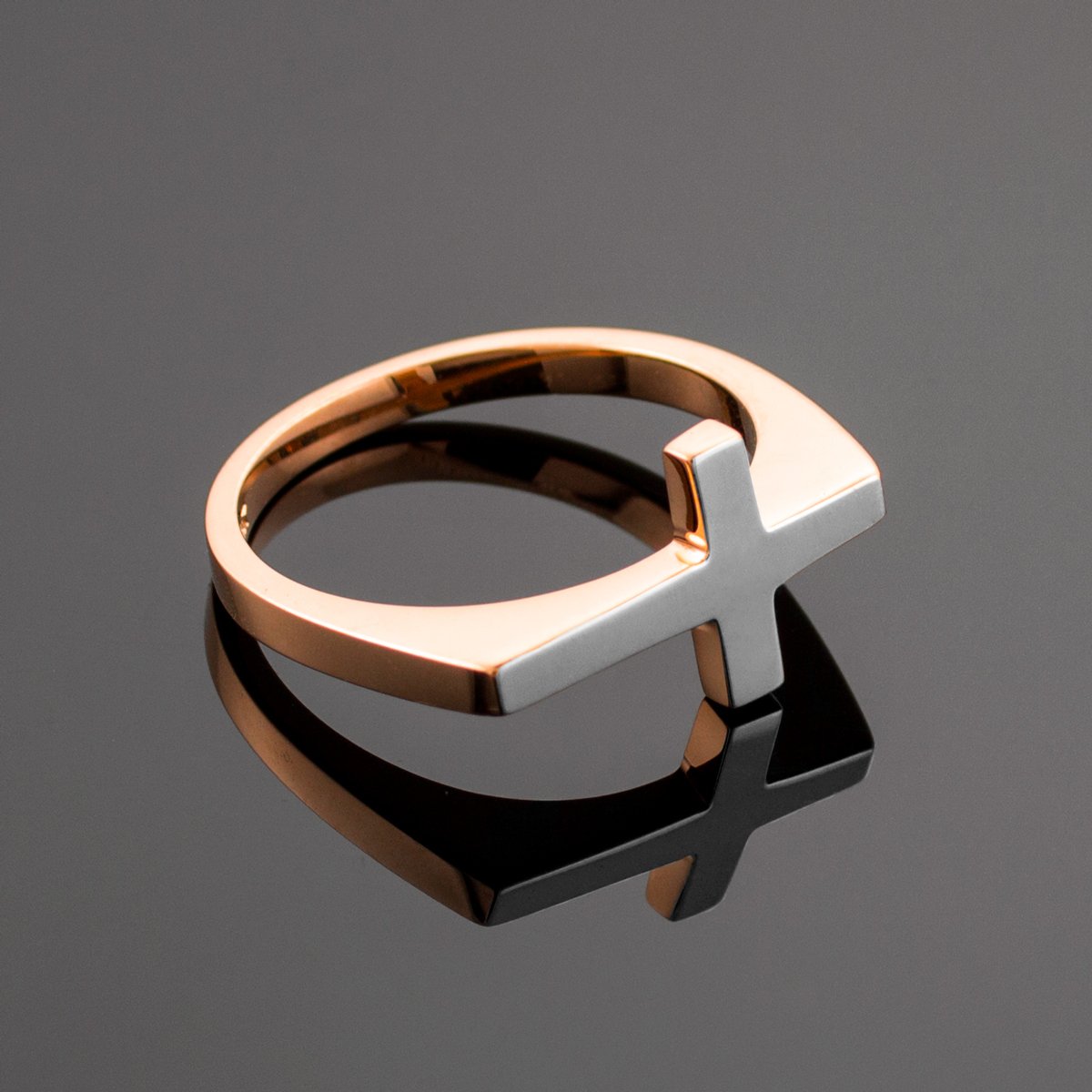 14K Two-Tone White and Rose Gold High Polish Flat Top Sideways Cross Ring for Women - Elegant Stackable Band Jewelry for Everyday Wear, Gift Giving & Special Occasions