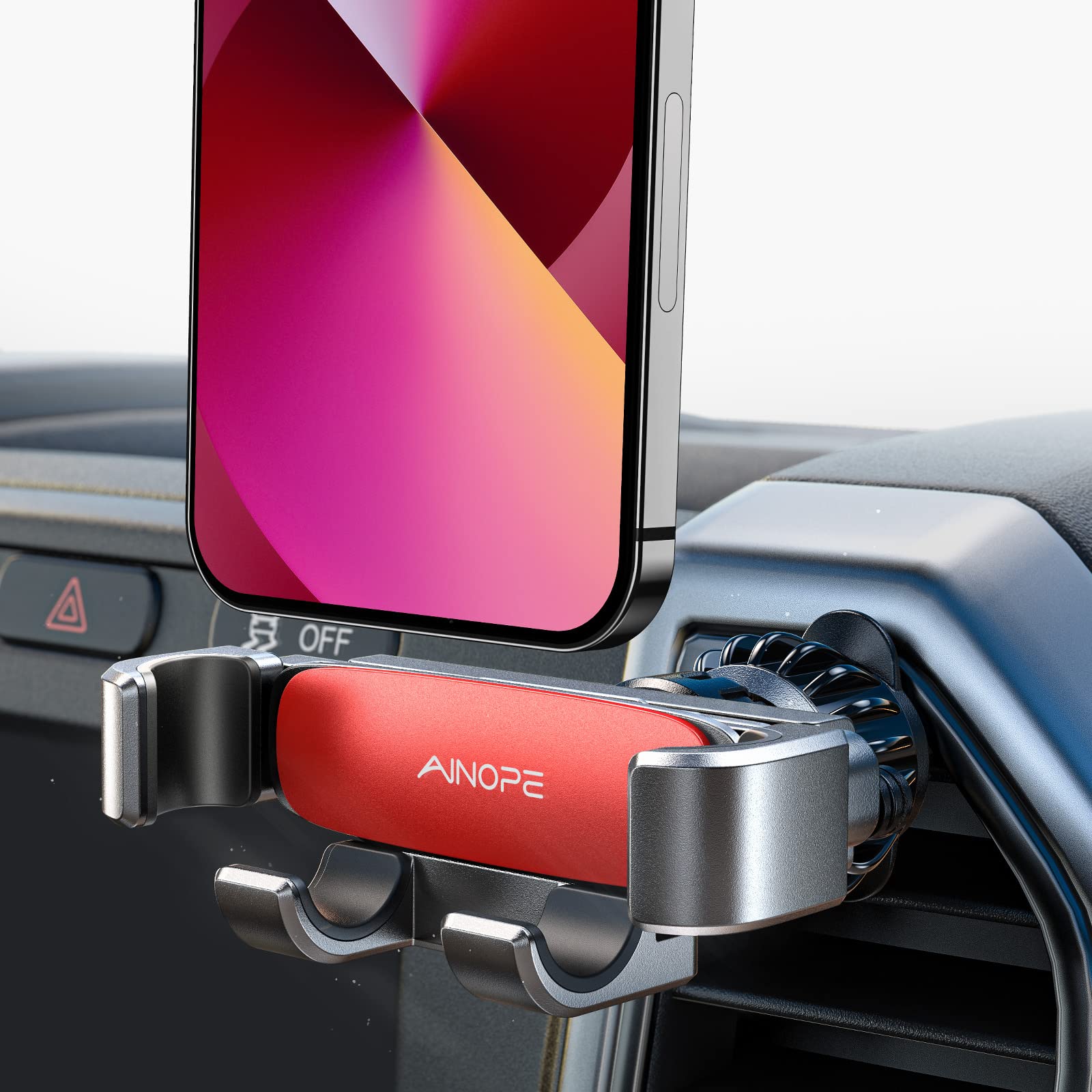 AINOPE Red Car Phone Holder Mount - Universal Dashboard & Windshield Stand for iPhone, Samsung, Google Pixel - Hands-Free Driving & Navigation Accessory