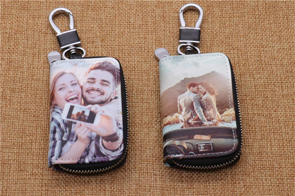 Personalized Leather Car Key Wallet - Custom Photo Keychain Holder with Zipper Coin Purse for Men | Perfect Father's Day Gift, Travel & Everyday Essentials Organizer