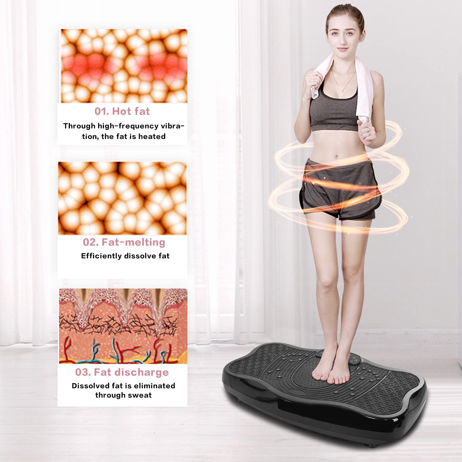 Keep Slim Vibration Plate Exercise Machine - Full Body Workout with Resistance Bands & Remote Control - Music Sync for Calorie Burning - Home Gym Equipment for Weight Loss & Toning (Black, One Size) - Perfect for Home Fitness, Rehabilitation & Active Lifestyle
