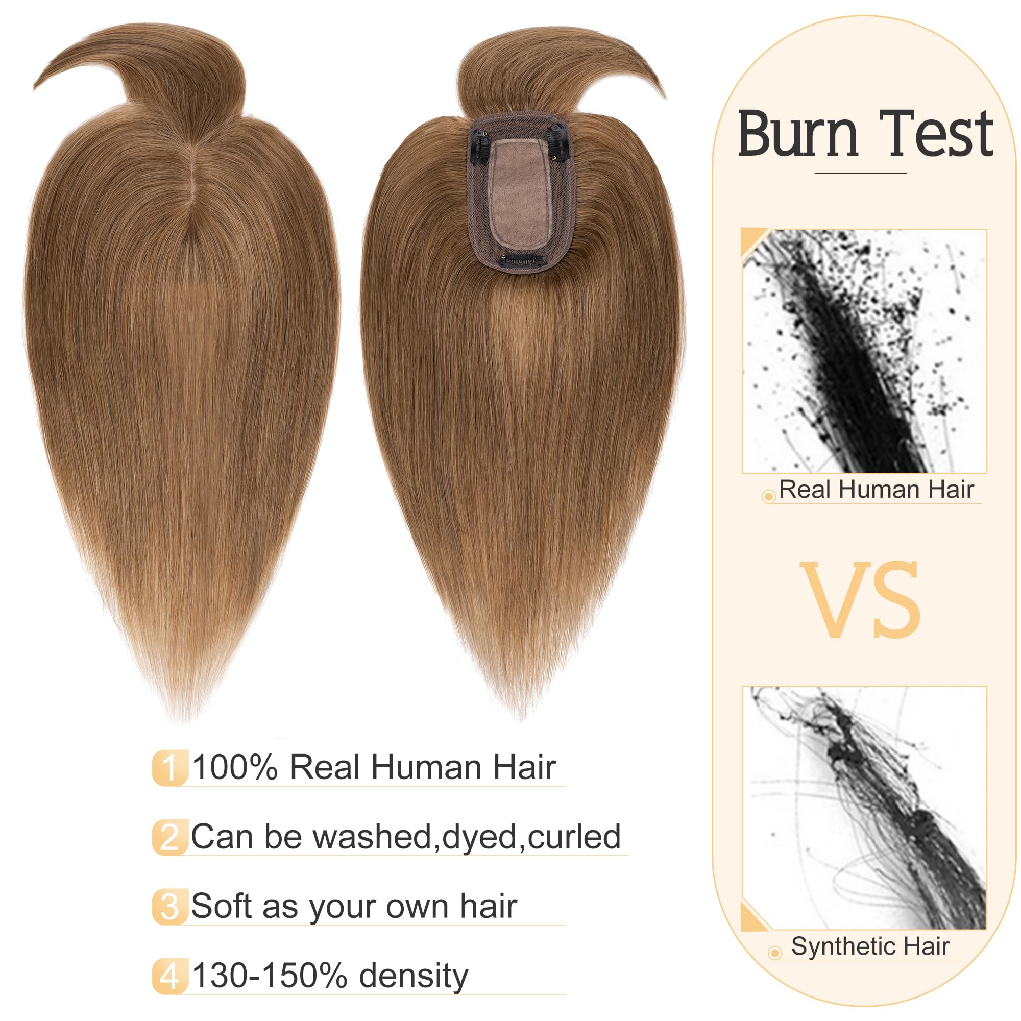 SEGO 150% Density Human Hair Toppers for Women with Bangs - 18