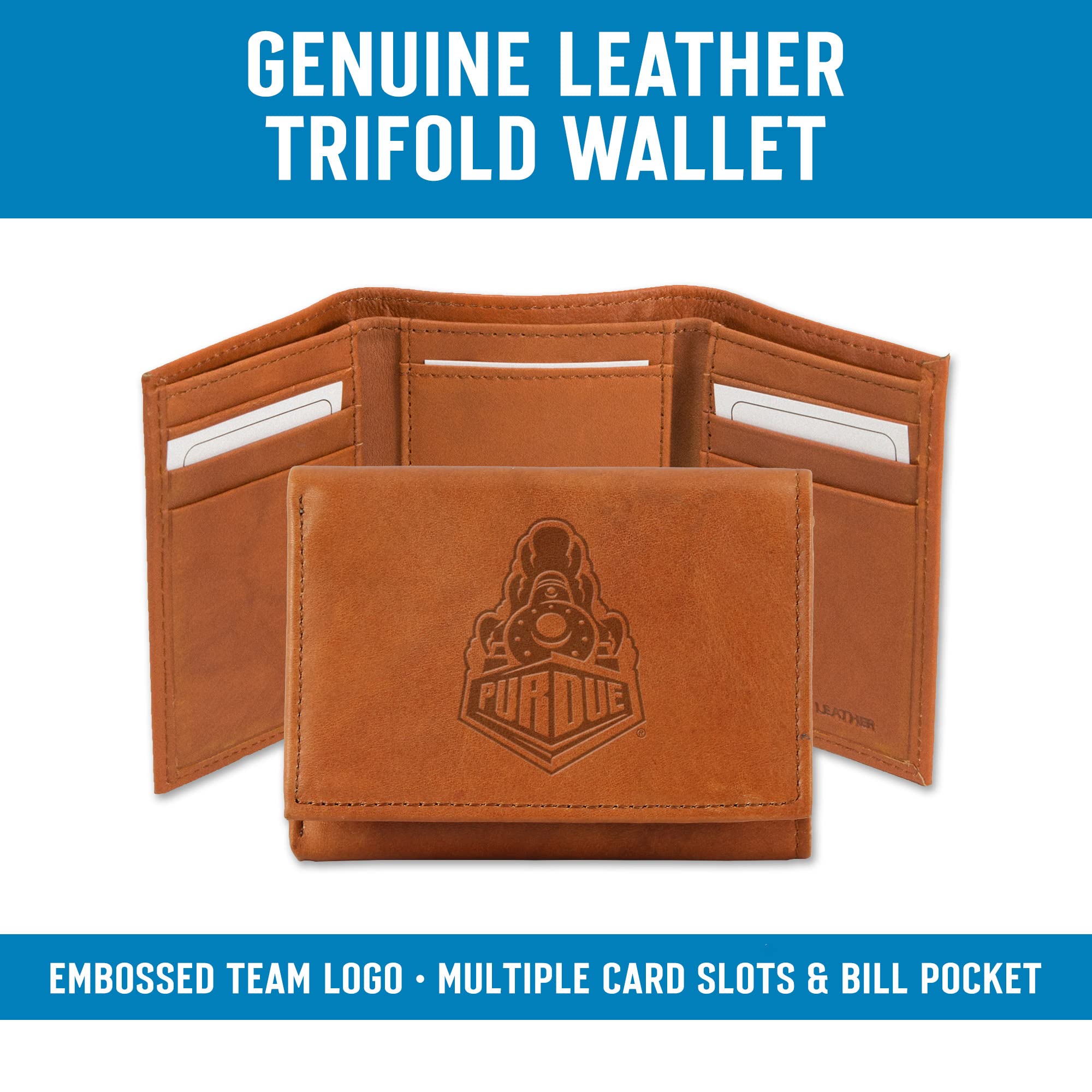 Premium Embossed Leather Trifold Wallet for Men - RFID Blocking, Multiple Card Slots & ID Window - Perfect for Travel, Business & Everyday Use (Rico Industries Fan Shop)