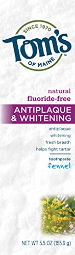 Tom's of Maine Natural Toothpaste - Fluoride-Free Antiplaque & Whitening, Fennel Flavor, 5.5 oz | Fresh Breath & Teeth Whitening for Daily Oral Care