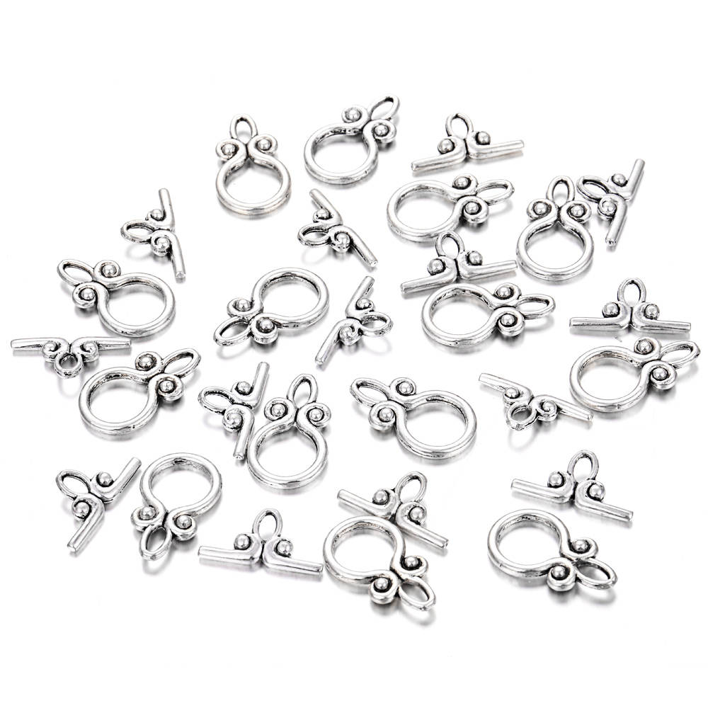 Alloy Silver Flower Toggle Clasp - 12x20mm (14pcs/Bag) for Jewelry Making, DIY Bracelets & Necklaces - Durable Metal Fastener for Handmade Crafts