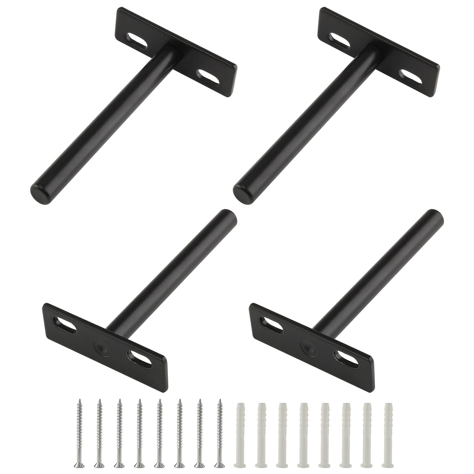 4 Pcs 4 Inch Heavy Duty Floating Shelf Brackets - Hidden Wall Supports for Wood Shelves, Black - Perfect for Home Office, Kitchen, Bathroom & Living Room Storage