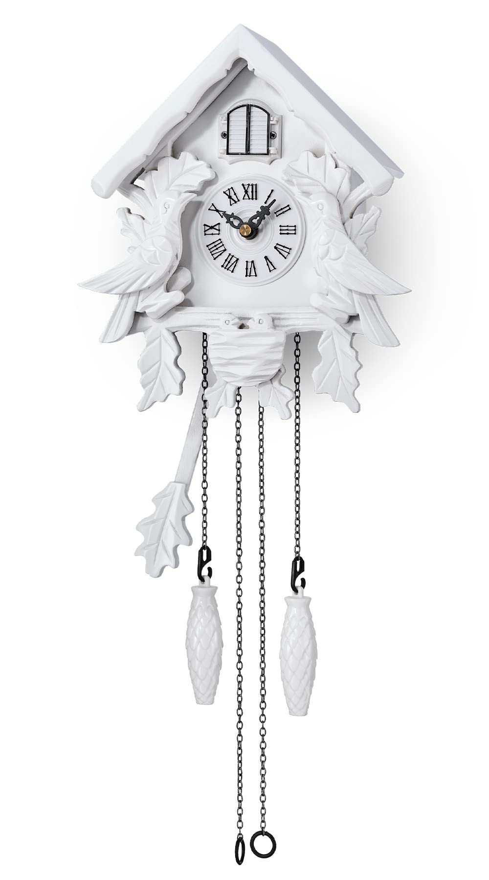 TIMEGEAR White Cuckoo Clock with Night Mode - Handcrafted Wooden Wall Clock with Singing Bird & Swinging Pendulum - Perfect for Living Room, Bedroom & Cabin Decor