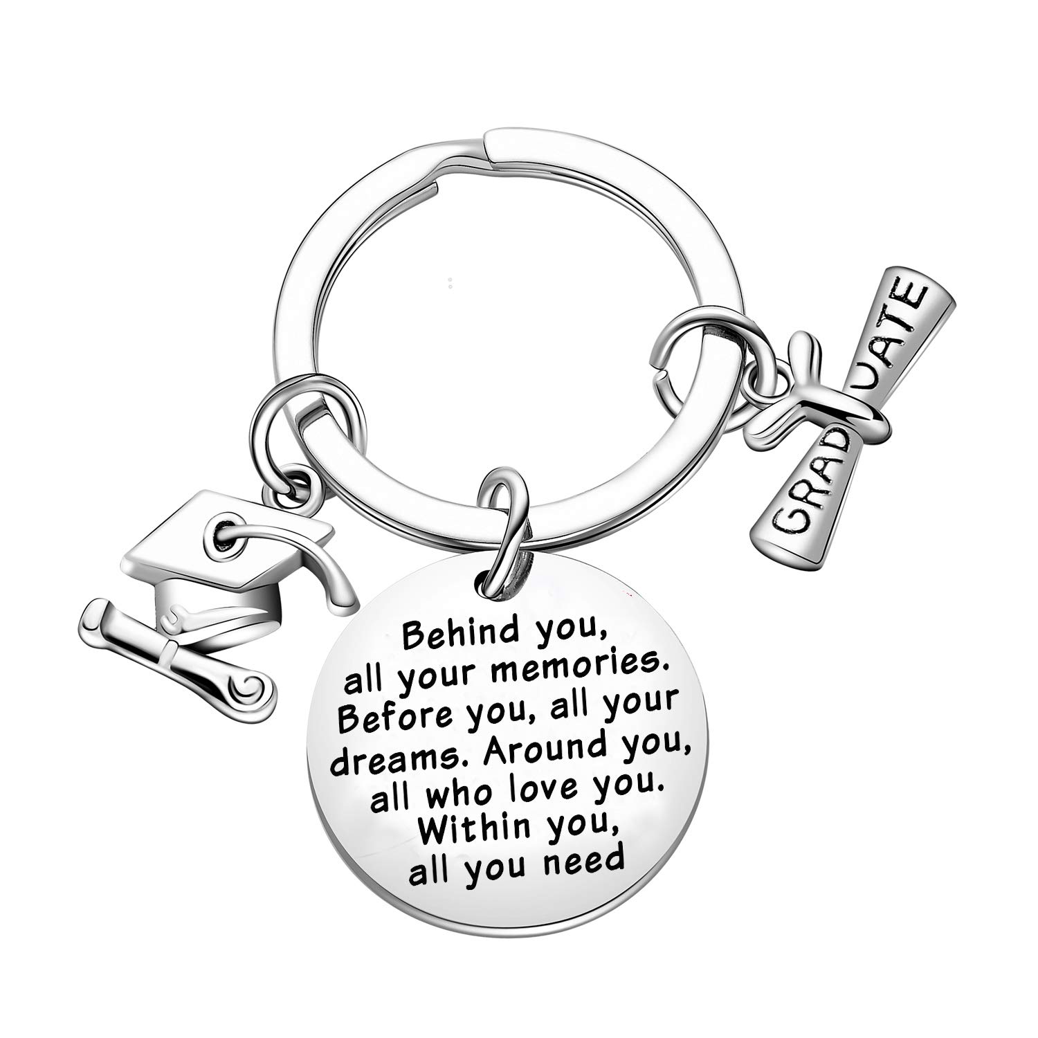 Graduation Keychain Gift - 'Behind You All Memories, Before You All Your Dreams' - Perfect Graduation Gift for Students, Friends & Family - Ideal for High School & College Graduation Ceremonies, Commencement Gifts & Graduation Party Favors