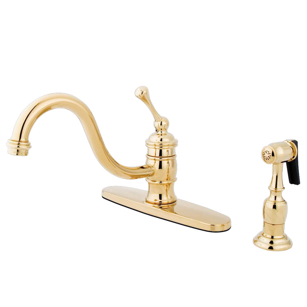 Kingston Brass KB3572BLBS Vintage 8-Inch Kitchen Faucet with Brass Sprayer - High Arc Pull-Down Sprayer for Modern Farmhouse & Traditional Kitchens