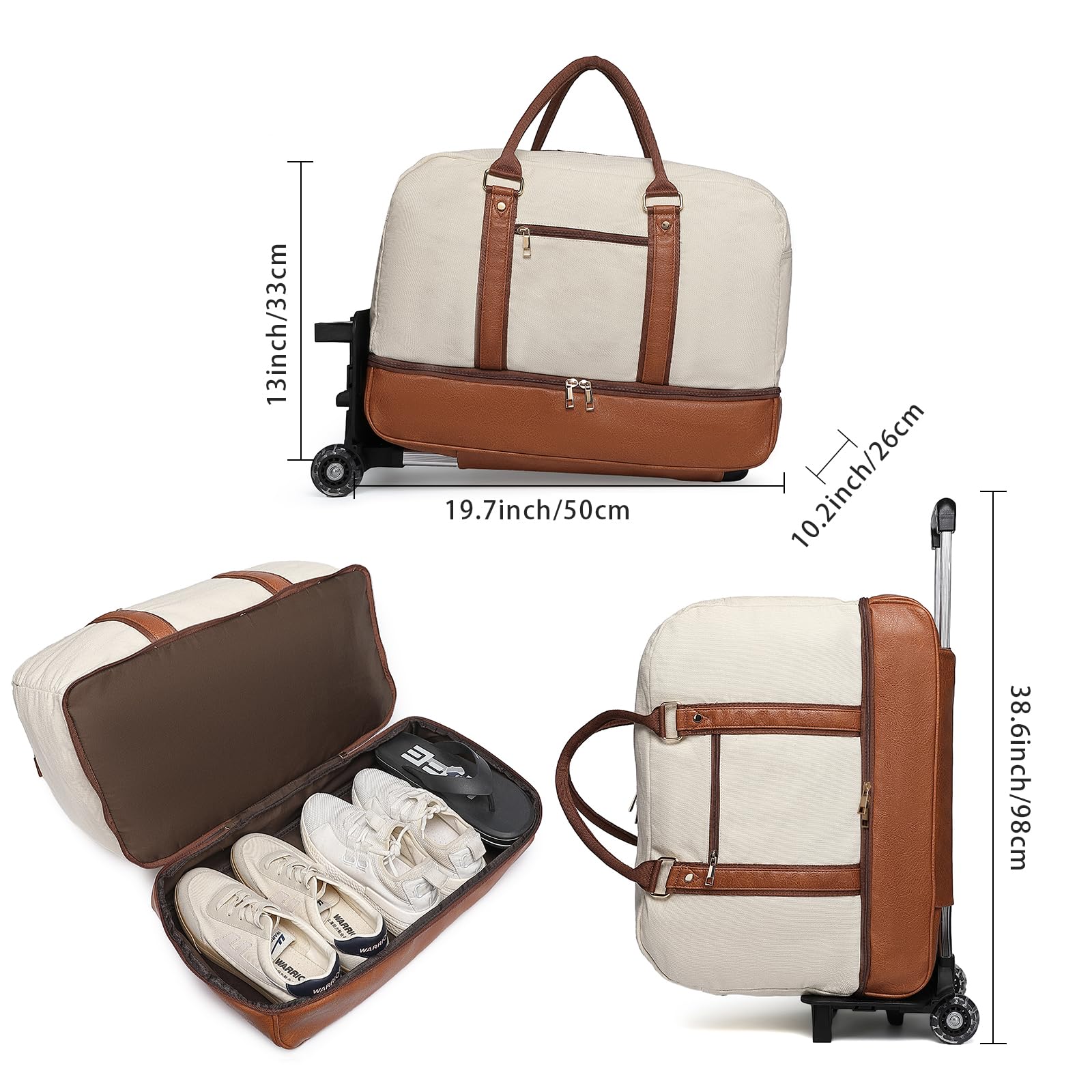 Seyfocnia Rolling Duffle Bag with Wheels - Travel Duffel Bag for Women & Men, Wheeled Carry On Luggage for Overnight & Weekend Trips - Perfect for Air Travel, Gym, Camping & Business Trips