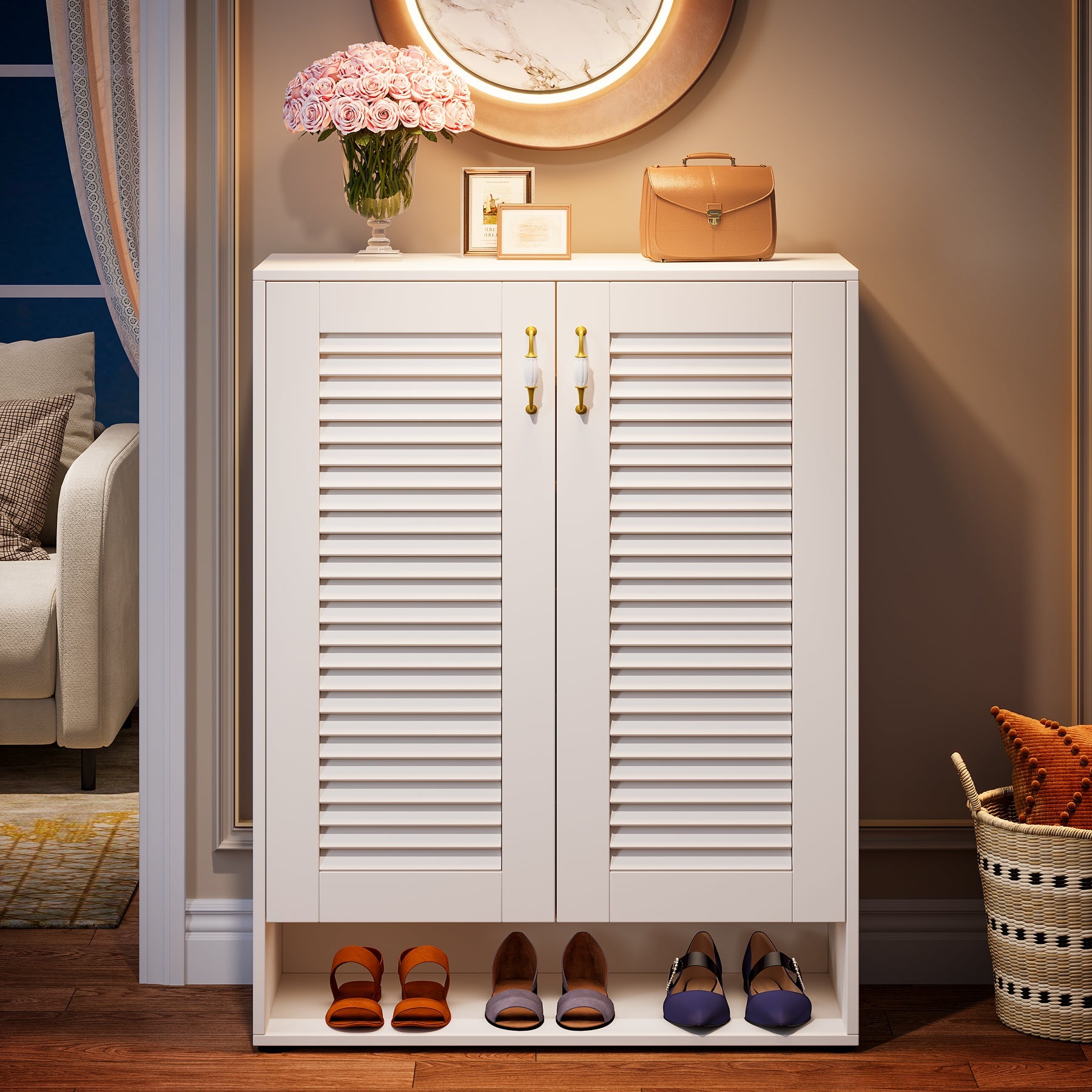 41-Inch Shoe Storage Cabinet - 24 Pair Adjustable Shoe Rack Organizer with Removable Shelves | Perfect for Entryway, Closet & Bedroom Organization