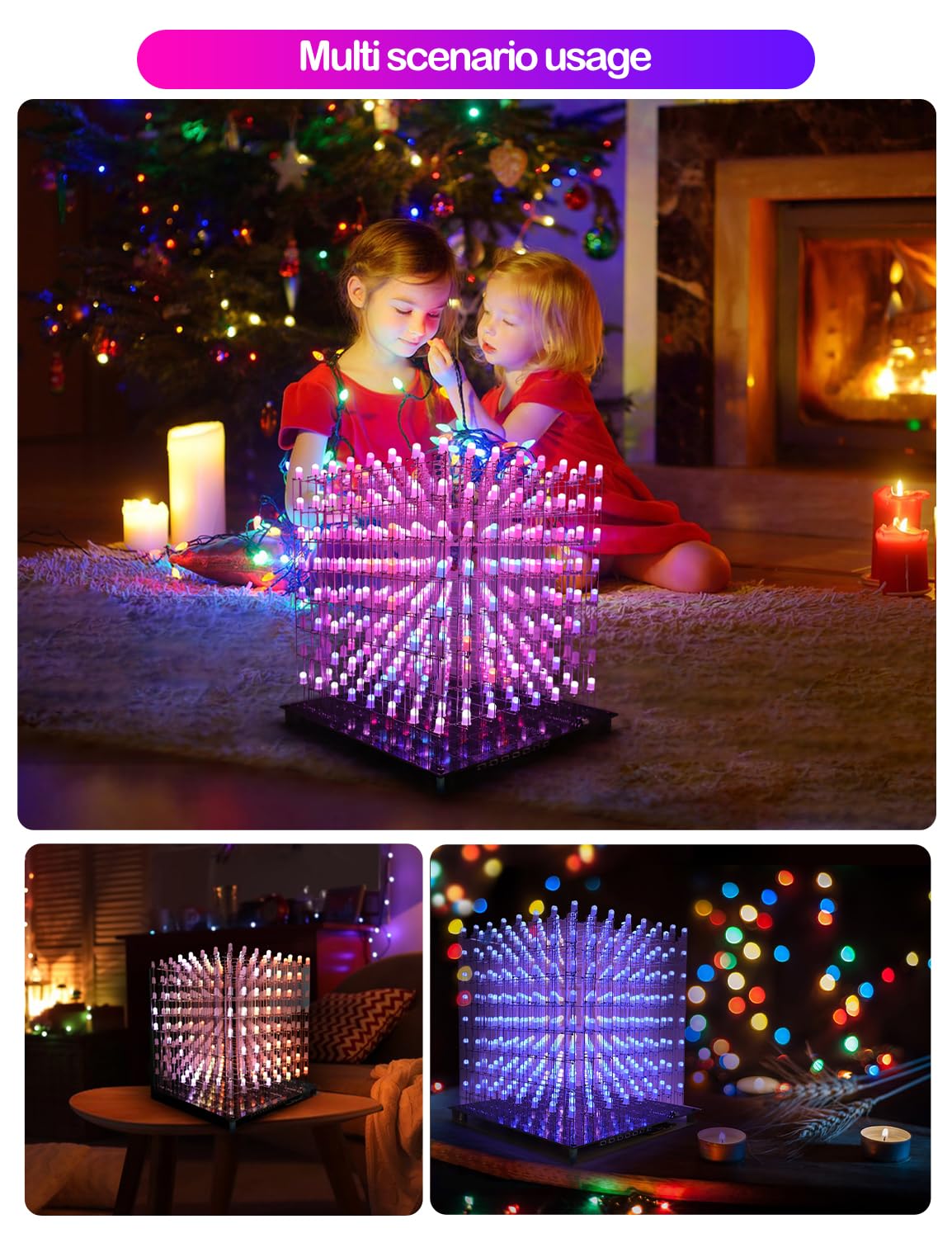3D8RGB LED Cube Kit - 8x8x8 DIY Electronics Soldering Project with RGB Lights for STEM Learning & Home Decoration | Perfect Gift for Tech Enthusiasts & Hobbyists (3D8RGB-KIT)