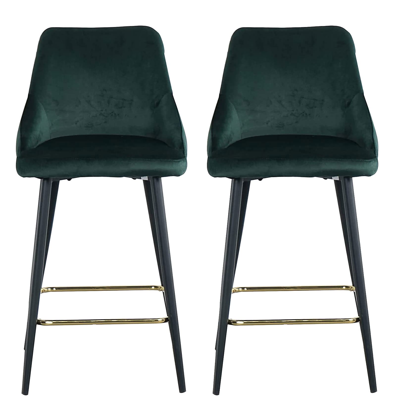 Luxury Green Velvet Bar Stools Set of 2 - Modern Counter Height Barstools with Backrest & Footrest, Upholstered High Chairs for Kitchen Island, Coffee Bar, Living Room & Home Decor (Emerald Green) - Perfect for Entertaining, Dining & Stylish Home Accents