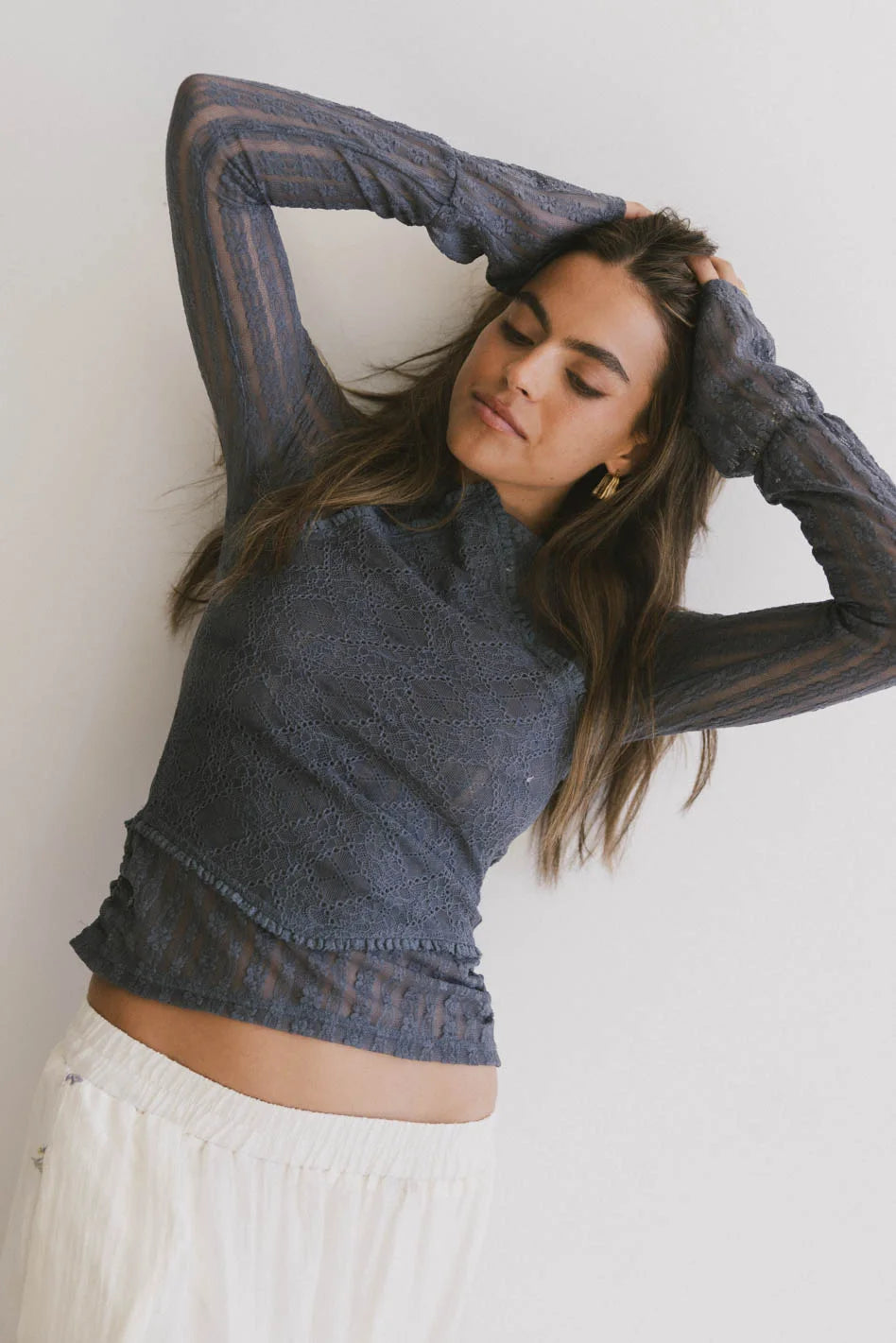 Linnea Blue Lace Top for Women | Elegant & Stylish Blouse | Perfect for Parties, Dates & Special Occasions