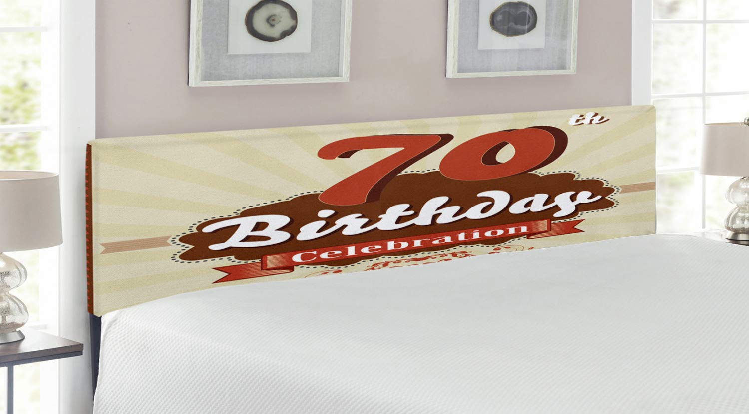 Ambesonne Vintage Candy Store Inspired 70th Birthday Headboard - King Size Upholstered Decorative Metal Bed Headboard with Memory Foam in Brown & Cinnamon | Perfect for 70th Birthday Celebrations, Bedroom Decor & Gift Ideas