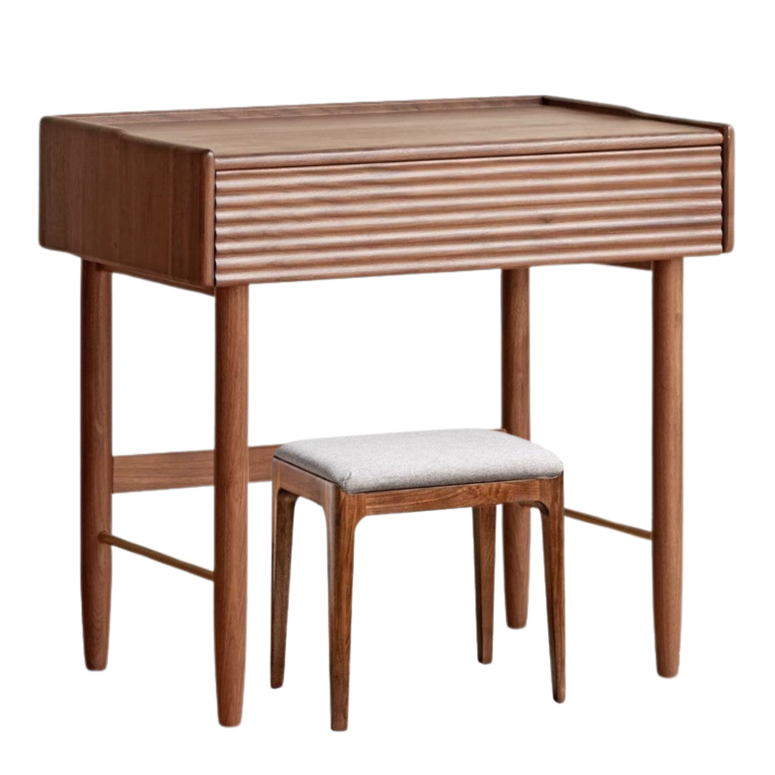 Premium Black Walnut Solid Wood Dressing Table Set with Mirror - Elegant Vanity Desk for Bedroom, Makeup & Beauty Organization