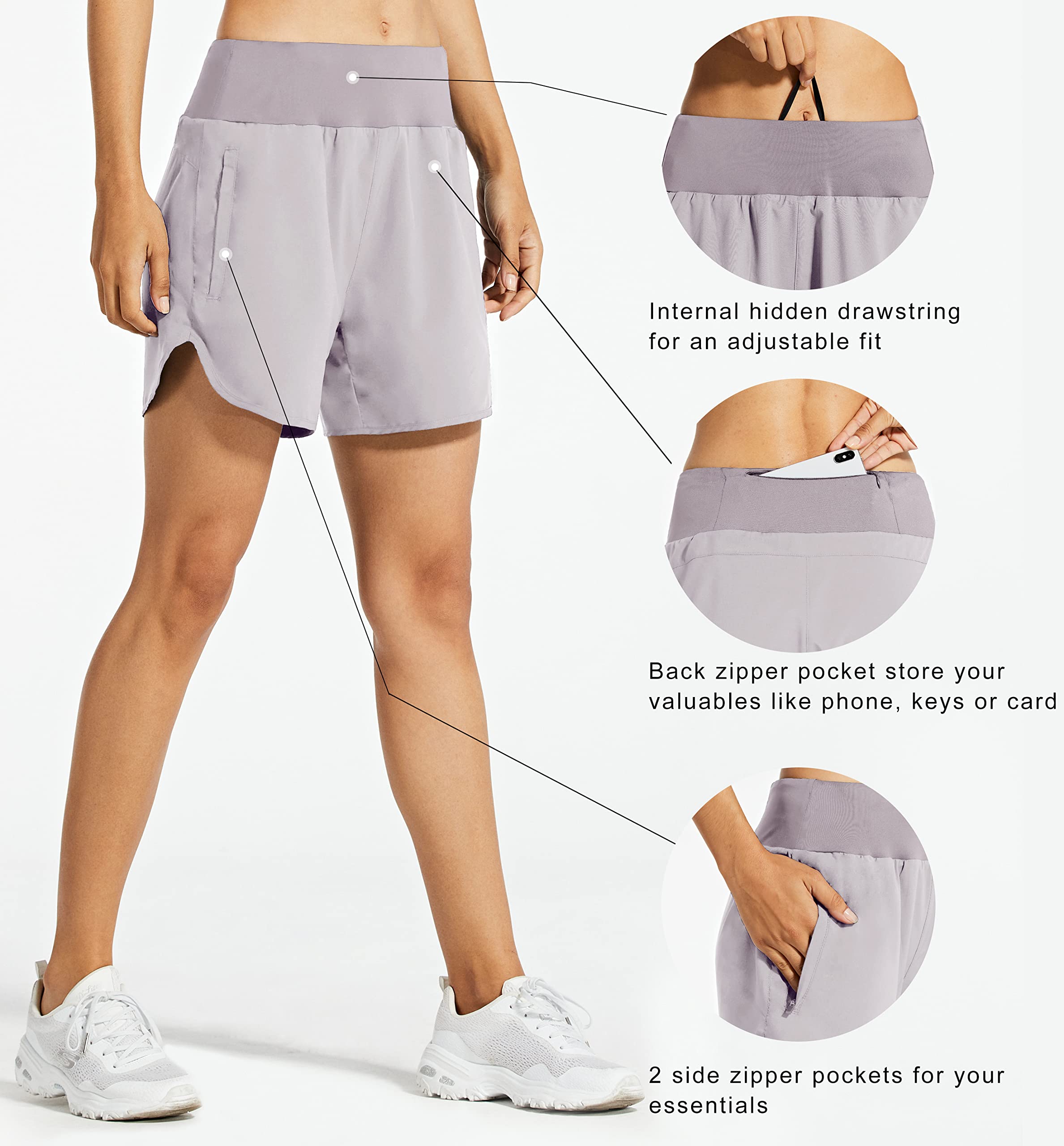 Libin Women's 5 Inch High Waist Running Shorts with Liner - Quick Dry Athletic Gym Shorts for Workout, Yoga & Lounge - Breathable Sports Shorts with Zipper Pockets - Perfect for Jogging, Fitness Training & Casual Wear