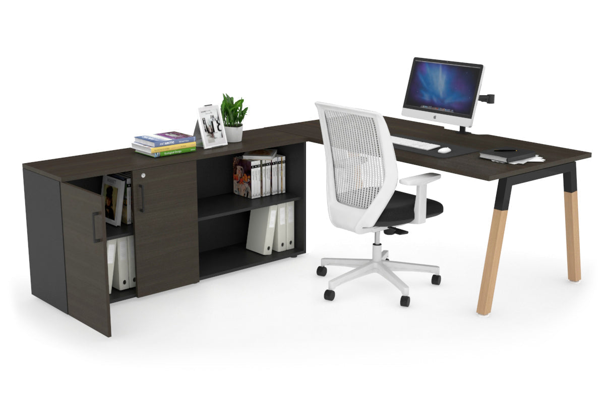 Premium Quadro A Legs Executive Desk with Black Wood Legs & Cross Beam - 1600L x 800W with Cable Management Scallop - Perfect for Home Office, Conference Rooms & Modern Workspaces