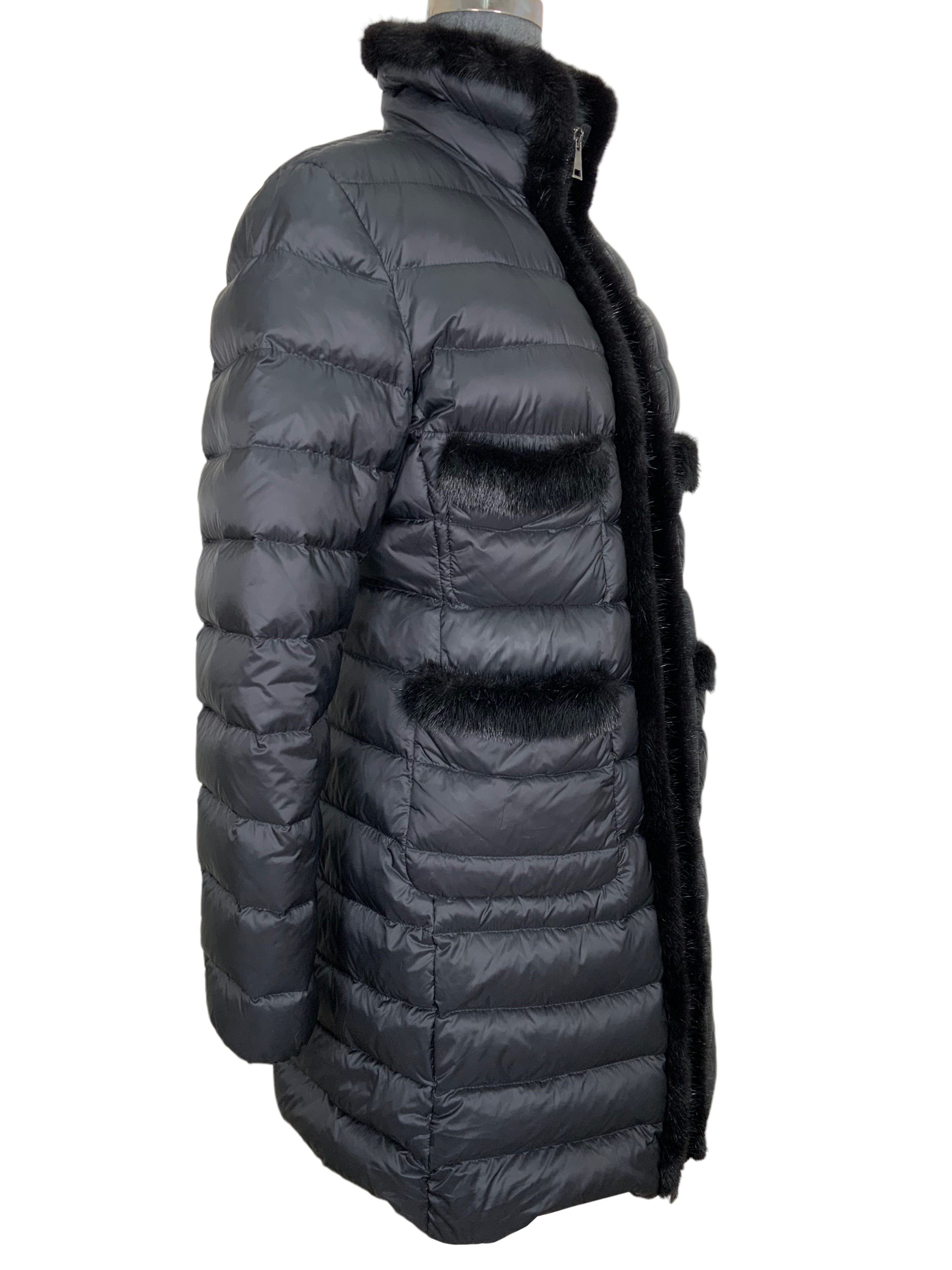 MONCLER Quilted Nylon Puffer Jacket with Fur Trim - Size L for Women | Winter Coat for Cold Weather, Skiing & Outdoor Activities