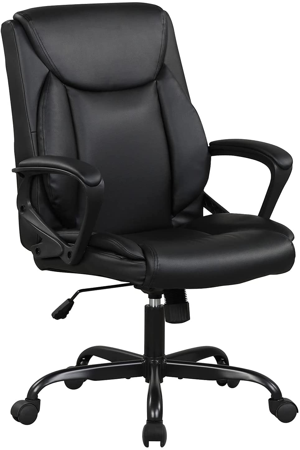 Ergonomic Office Chair with Mid Back & Lumbar Support - Big & Tall Computer Desk Chair for 250 lbs - Wide PU Leather Seat with Rolling Wheels - Perfect for Home Office, Gaming & Workspaces (Black)