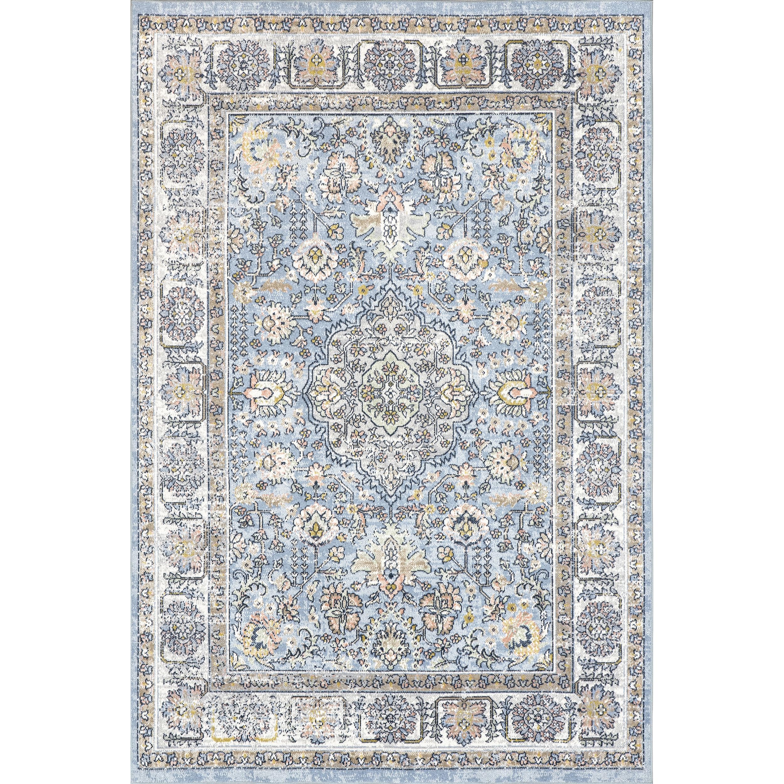 nuLOOM 8' x 10' Washable Area Rug - Stain Resistant, Medium Pile - Light Blue Valencia Design for Living Room, Bedroom & Dining Room | Perfect for High Traffic Areas & Pet-Friendly Homes