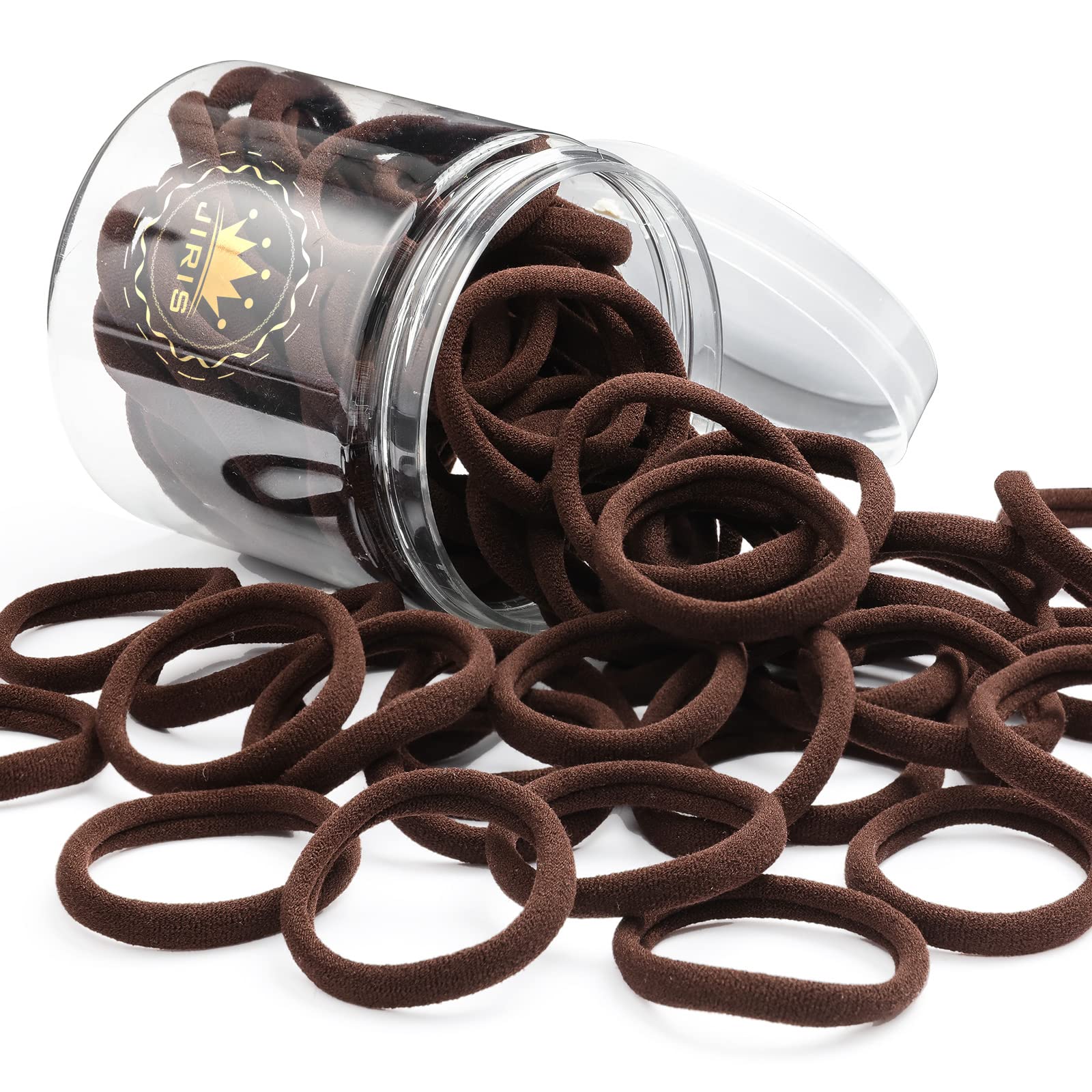 50Pcs Brown Hair Ties for Women & Girls - Soft Cotton Seamless Ponytail Holders, No Crease No Damage Hair Elastics for Thick, Heavy & Curly Hair - Perfect for Workouts, Office & Everyday Use (Brown)