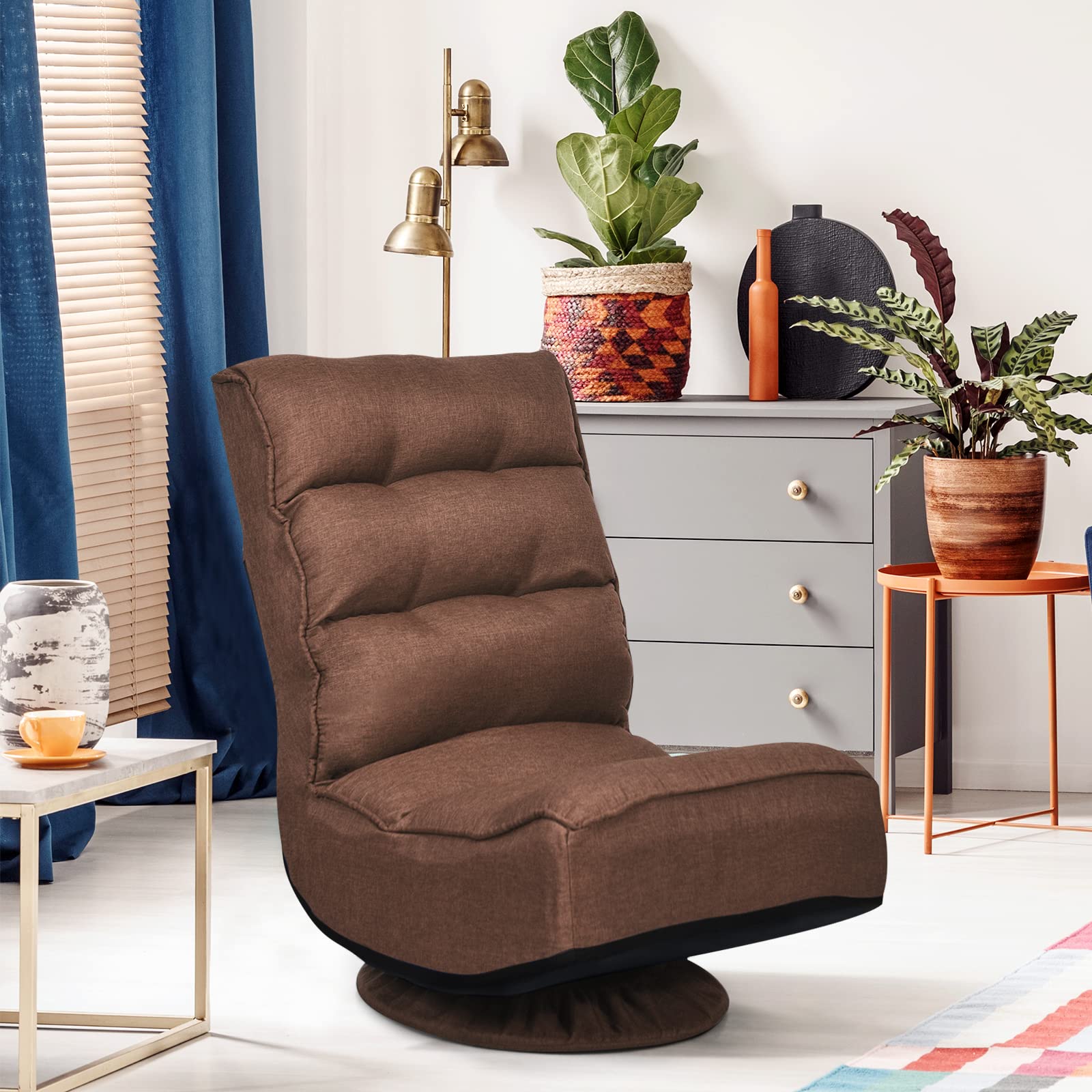 COSTWAY Folding Floor Chair - Adjustable 5-Position Gaming & Lounge Chair with 360° Swivel, Removable Cover & Padded Backrest - Multi-Purpose Seating for Living Room, TV Watching, Reading & Gaming - Perfect for Small Spaces, Dorm Rooms & Coffee Breaks