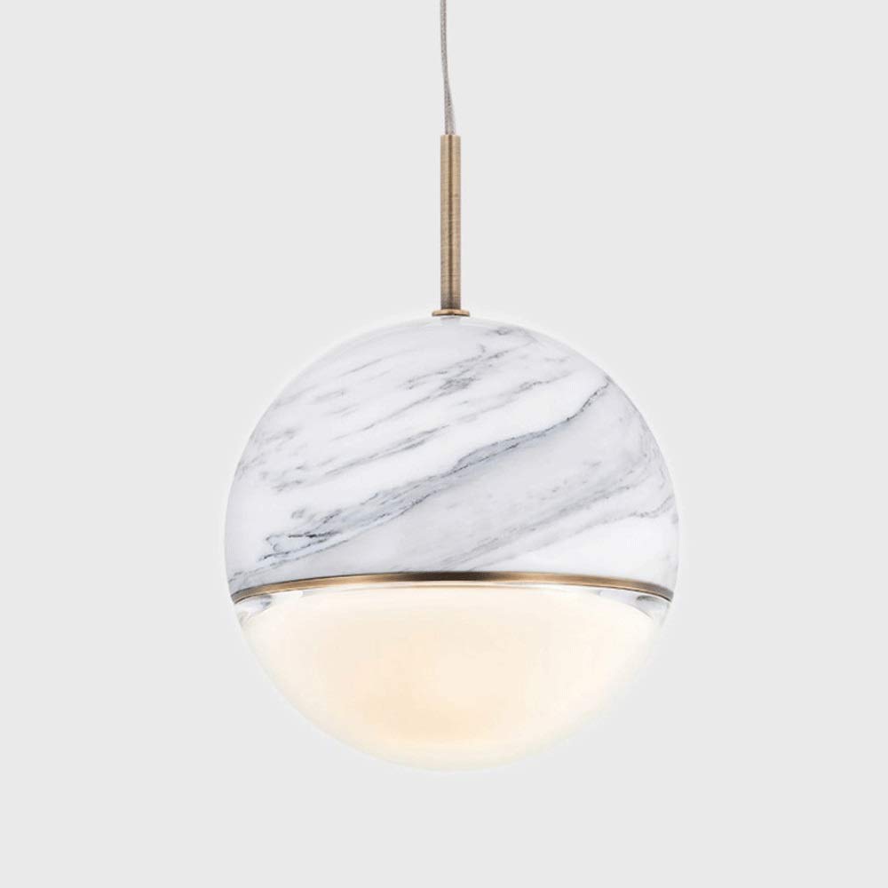 Modern Black Planet Marble LED Pendant Light - 12W Adjustable Height Chandelier with Warm Light - Iron Hanging Light for Dining Room, Living Room, Bedroom, Restaurant & Cafe Decor (Black)