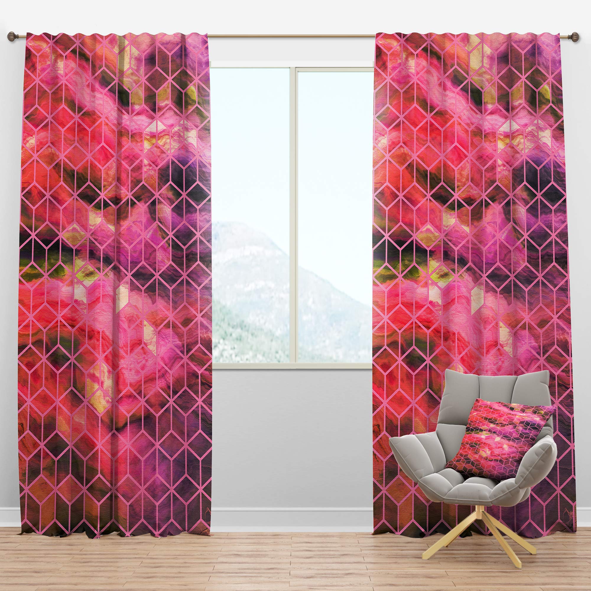 DesignQ Blackout Curtains - Pink Cubes Marble Pattern Thermal Insulated Drapes for Bedroom & Living Room (52x95, Single Panel) - Perfect for Light Blocking, Privacy & Energy Efficiency