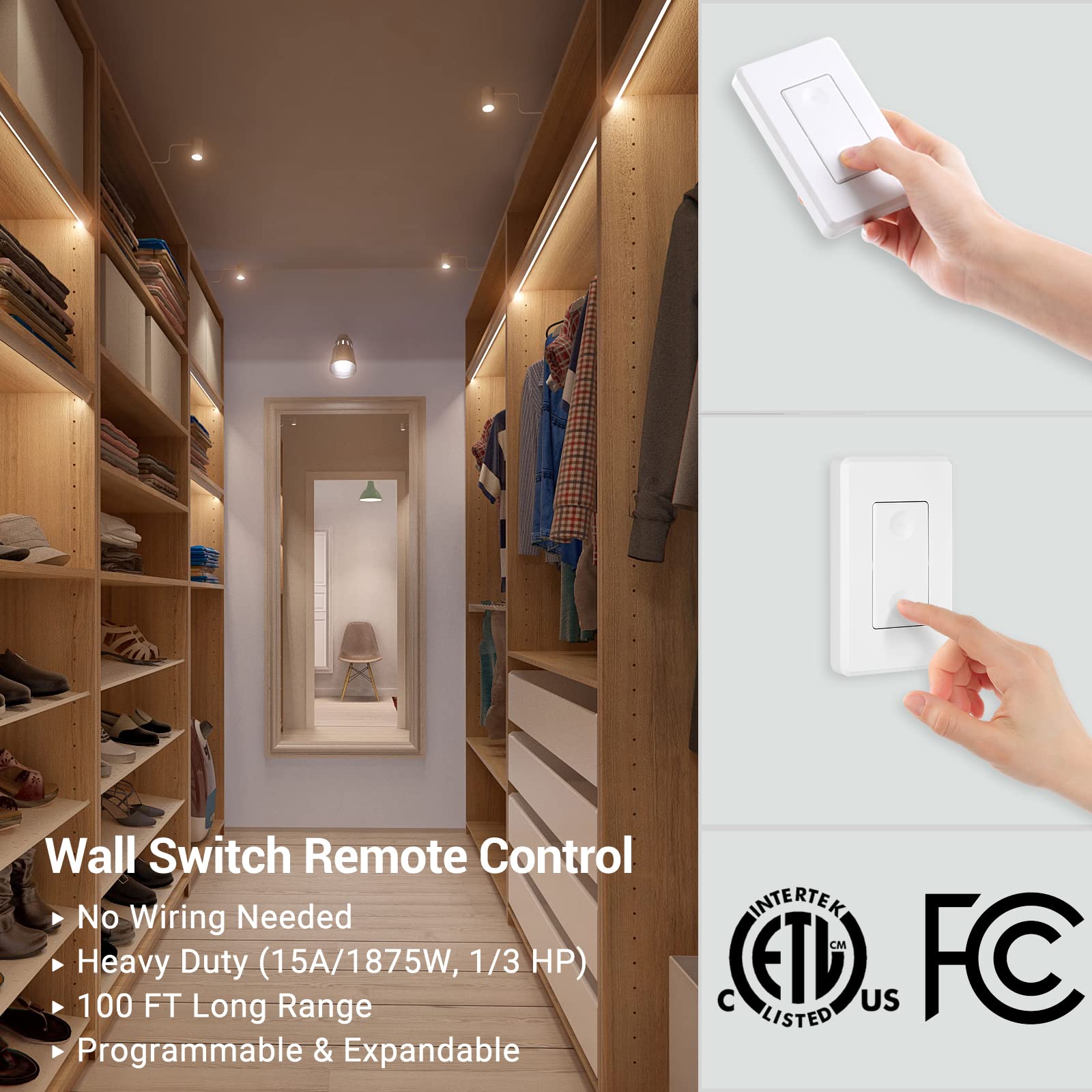 DEWENWILS Wireless Light Switch Remote Control Outlet - No Wiring Needed, 100ft Range, Compatible with Lamps & Appliances - Perfect for Bedroom, Living Room & Smart Home Automation