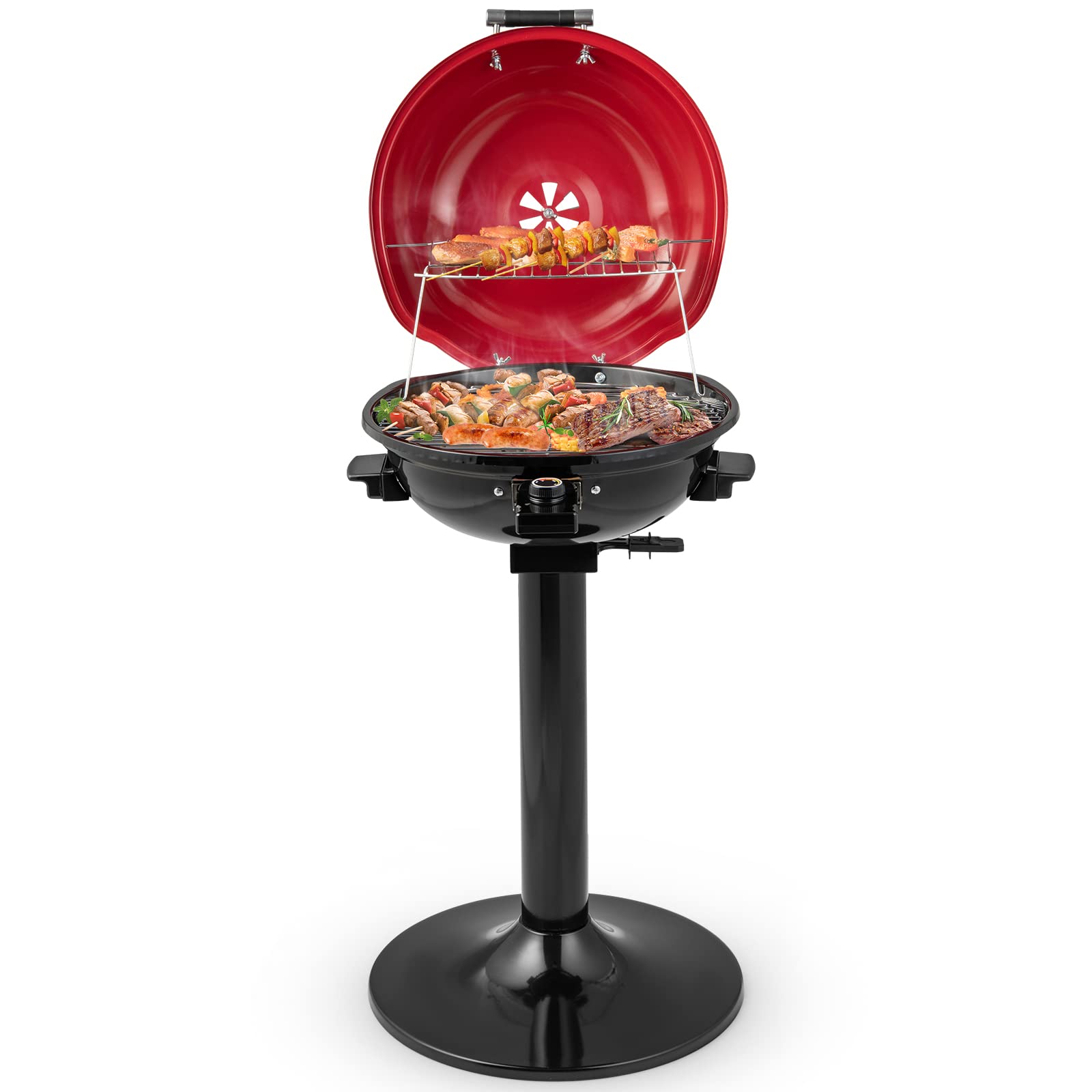 HAPPYGRILL 1600W Electric Outdoor BBQ Grill with Warming Rack - Portable Stand Grill for 15 People - Perfect for Backyard, Camping, and Picnic Parties