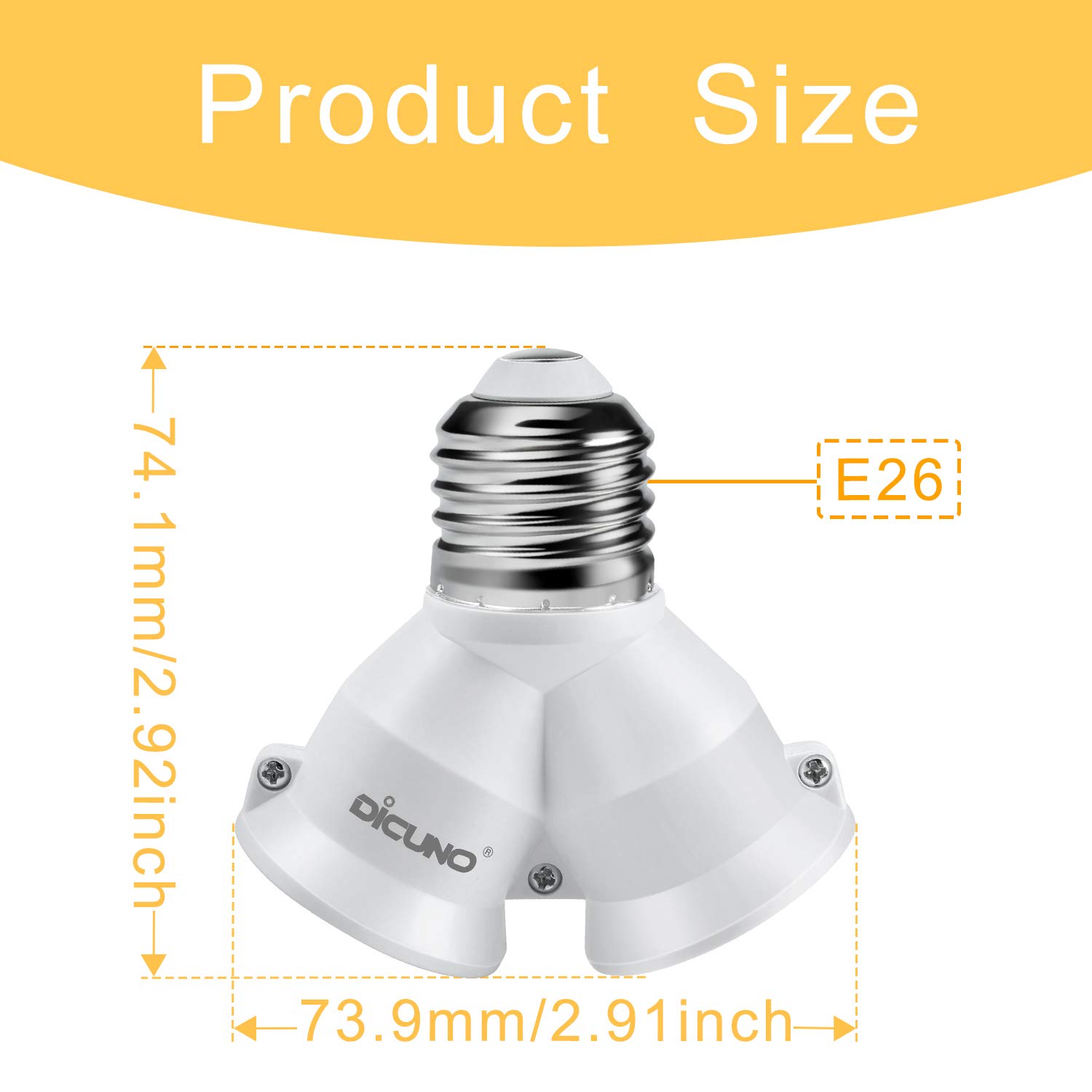 DiCUNO 2-in-1 E26 Socket Splitter Adapter - Convert 1 Socket to 2 Bulbs, Y-Shape Lamp Holder for E26 Medium Base Bulbs, 200W Max & 165℃ Heat Resistant - 6 Pack - Perfect for Lamps, Ceiling Lights & Home Decor Lighting