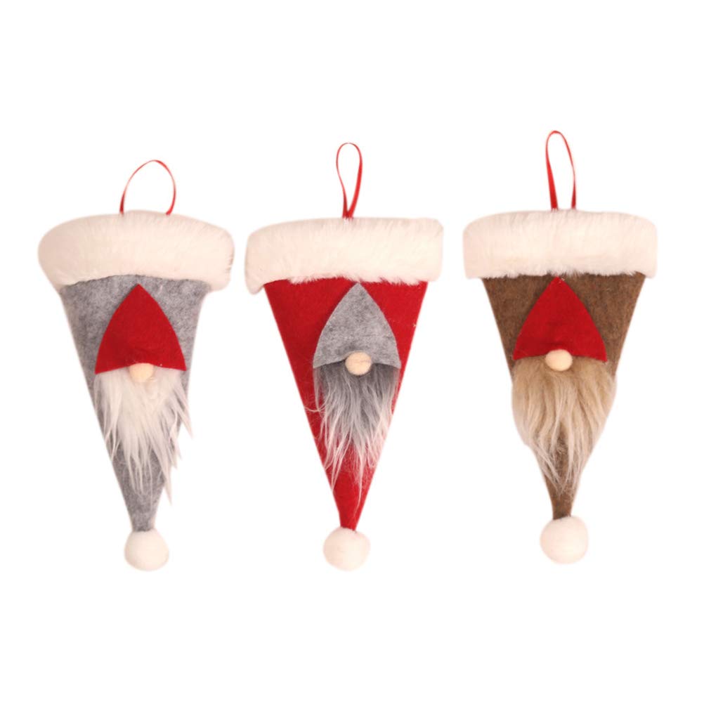 PRETYZOOM 3-Piece Christmas Tree Hat Shaped Cutlery Storage Bags - Silverware Organizer Pouch for Forks, Spoons & Knives (Red, Gray, Coffee) - Perfect for Holiday Parties, Kitchen Organization & Dining Table Decor