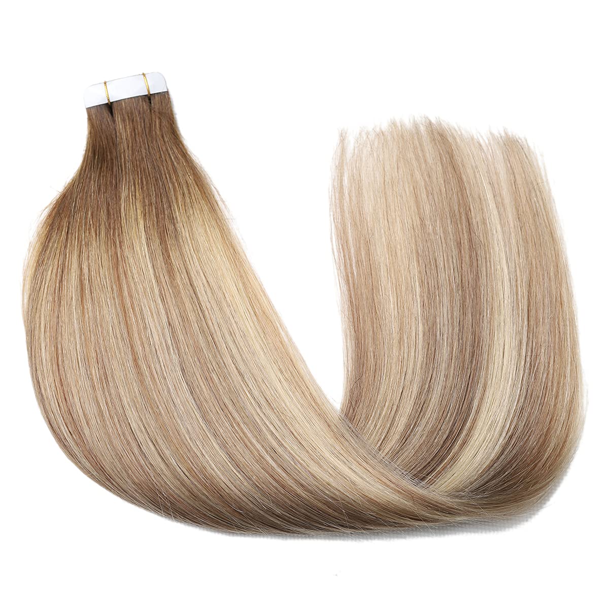18-Inch Tape-In Human Hair Extensions - Balayage Dark Brown to Light Brown Blonde Ombre - 20 Pieces (50g) - Invisible, Real Human Hair - Tape Size #3/8/22 - For Everyday Wear, Parties & Special Occasions