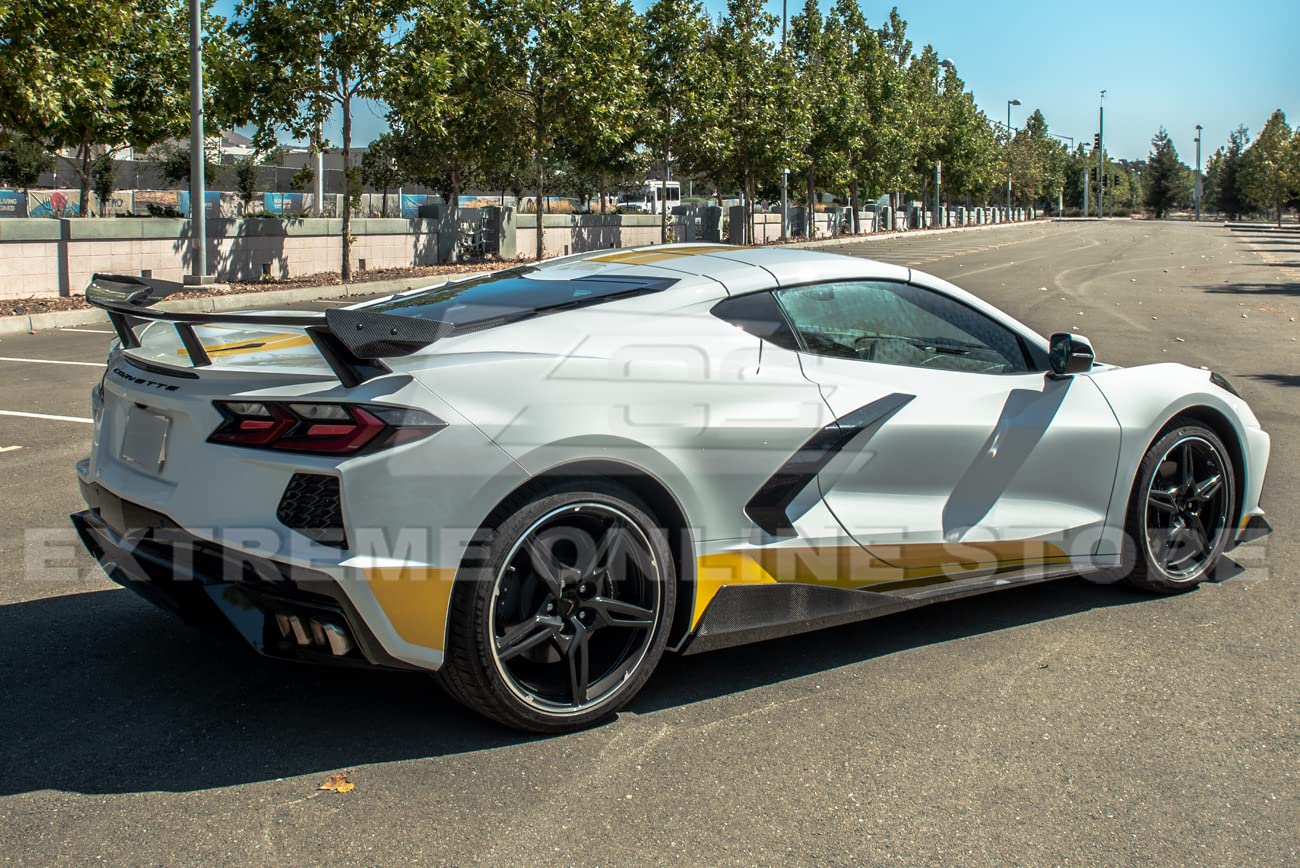 2020-Present Chevrolet Corvette C8 High Wing Spoiler Replacement - GM Factory Style Carbon Fiber Rear Trunk Lid Wing with Side Winglets | Perfect for Performance Upgrades & Track Racing