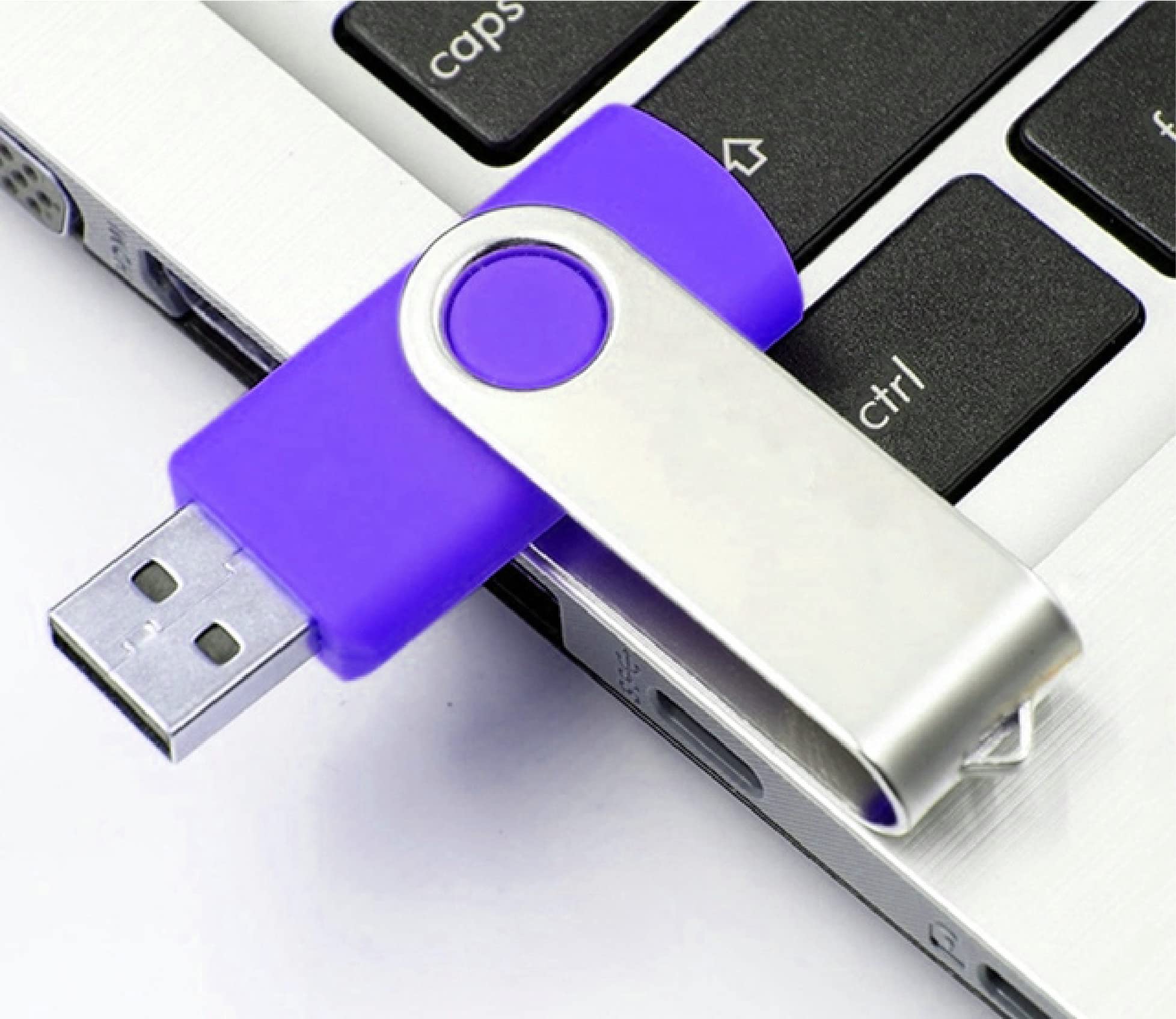 Vixelle 10 Pack 4GB High-Speed USB 2.0 Flash Drives - 360° Rotating Metal USB Thumb Drives with Keychain Loop - Bulk USB Memory Sticks for PC, Mac, TV, Car Audio - Purple - Perfect for Data Storage, File Transfer, School & Office Use