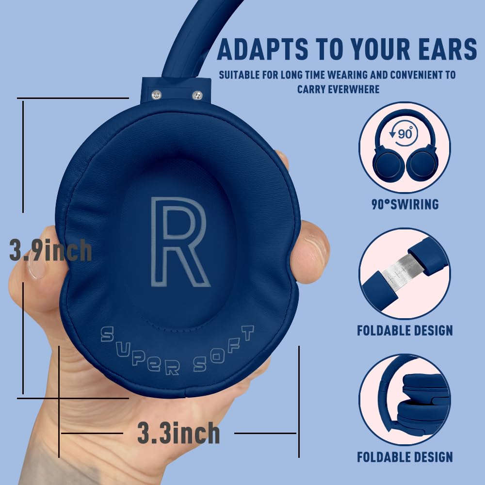 MIDOLA Bluetooth Headphones Over Ear - 68H Playtime, HiFi Stereo, Deep Bass, Foldable & Lightweight Wireless Headset with Mic - Perfect for Travel, Home Office, Gaming & Cellphone Use (Blue)