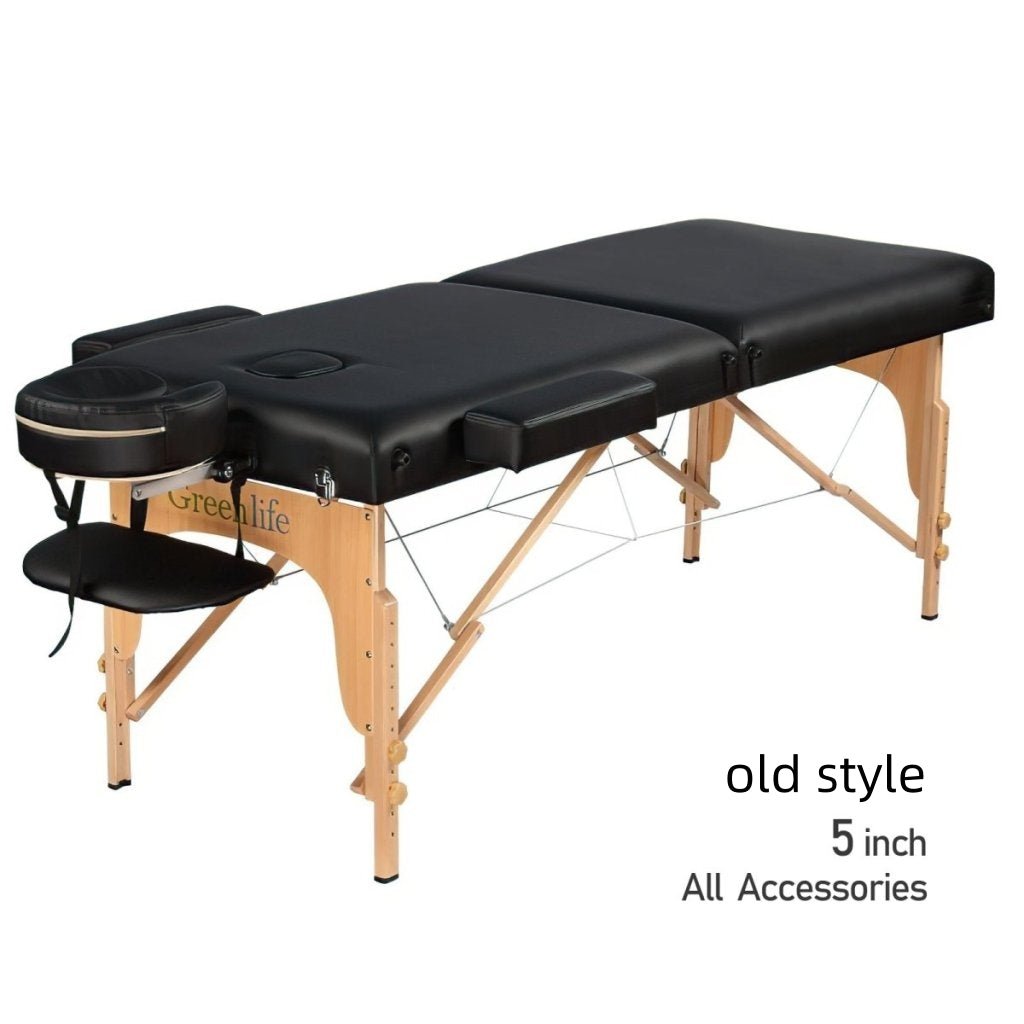Premium 5-Inch Thick 2-Section Portable Massage Table - Black/Cream Wooden Frame for Professional & Home Use | Ideal for Spa, Therapy, and Relaxation Sessions