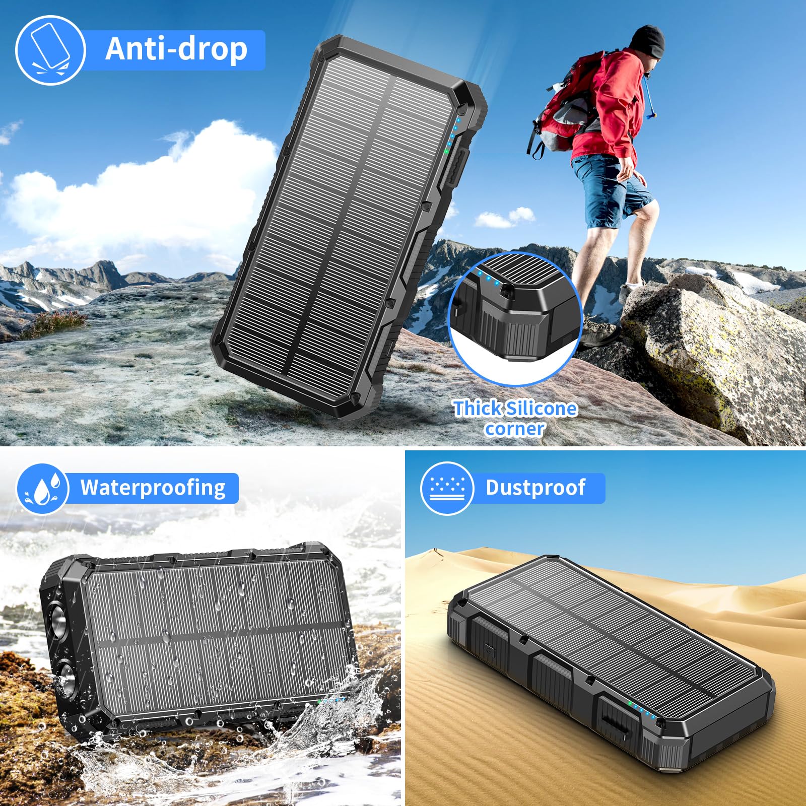 **49800mAh Solar Power Bank with Wireless Charging & QC 3.0 Fast Charge | 8 Outputs & 4 Inputs | Portable Solar Charger for iPhone, Samsung, Android | SOS Strobe Flashlight for Camping, Hiking, Emergencies (Black)**
