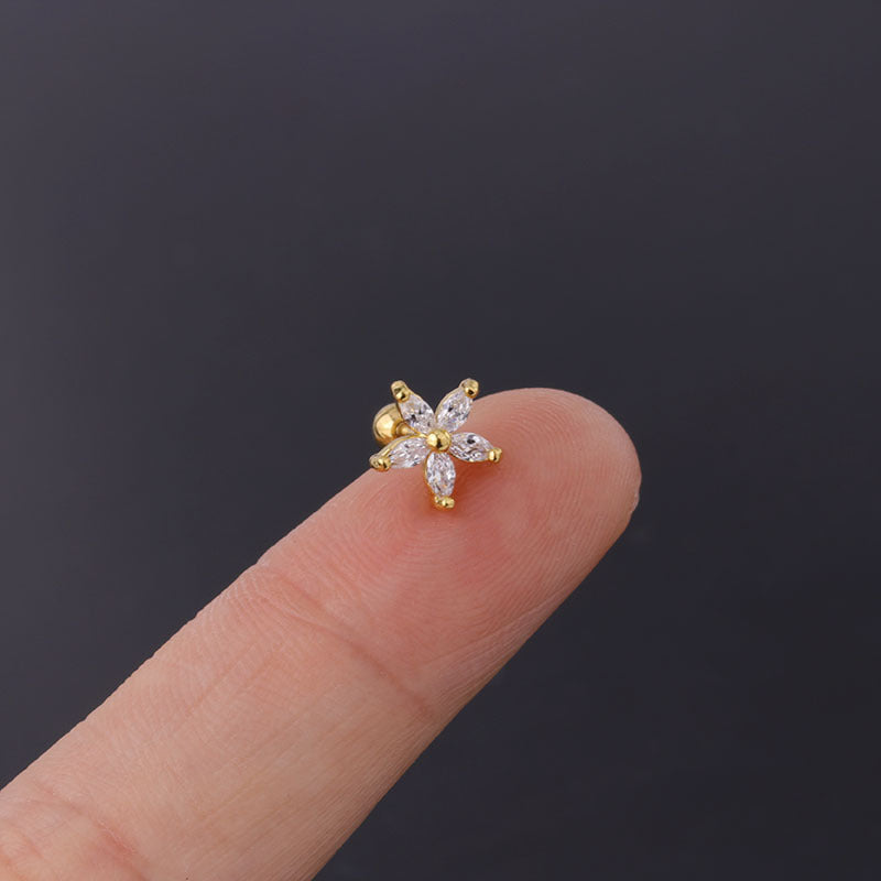 20G Cartilage Flower Tiny Stud Barbell Back Earrings - Hypoallergenic Stainless Steel Body Jewelry for Helix, Tragus, or Lobe Piercing | Perfect for Everyday Wear, Parties, and Gifts (HSPJ301)