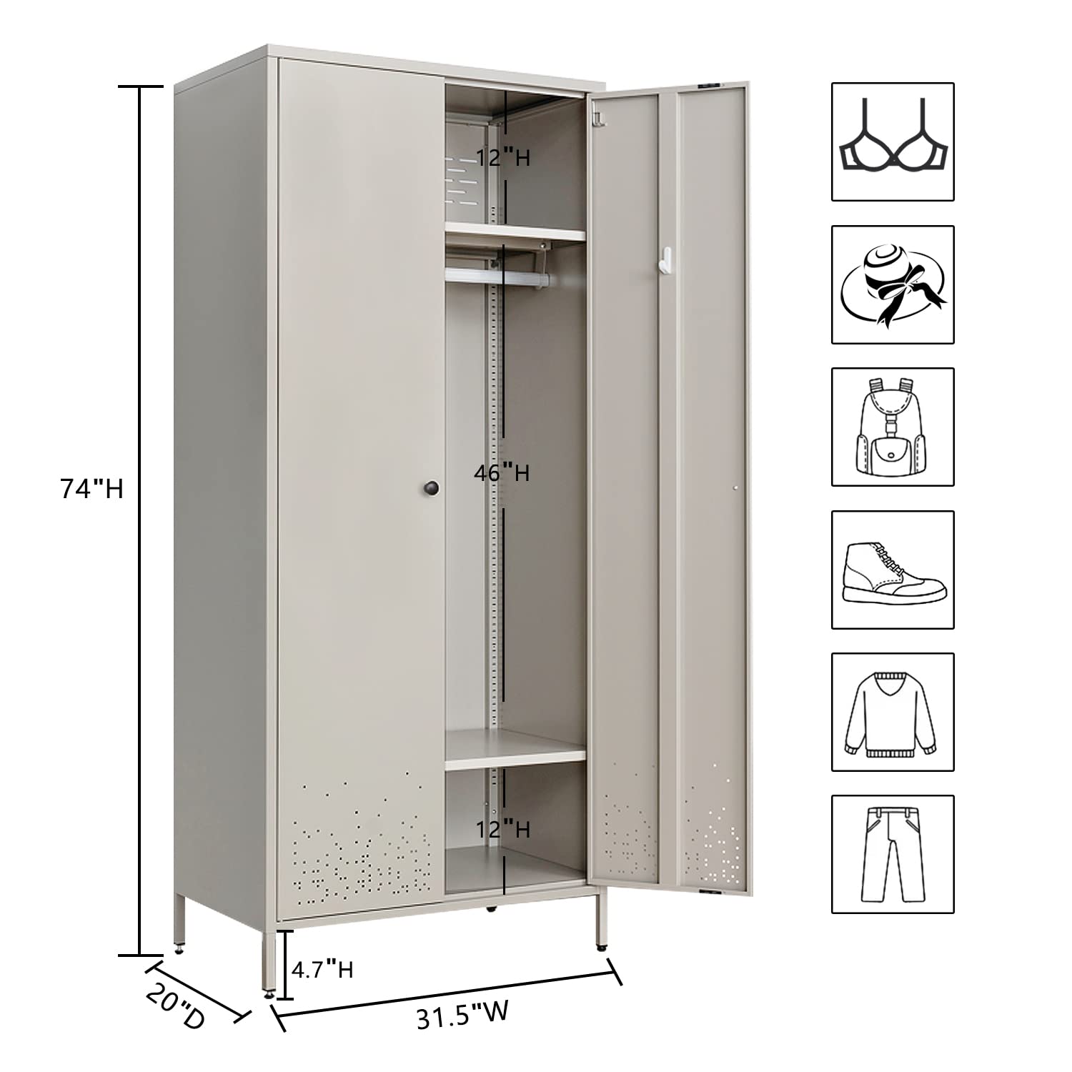 Heavy Duty Metal Storage Cabinet - Wardrobe Armoire Closet with Hanging Rod & Shelves for Bedroom, Laundry Room, Office & Garage Organization (Black) | Perfect for Clothes Storage, Linen Organization & Home Decluttering