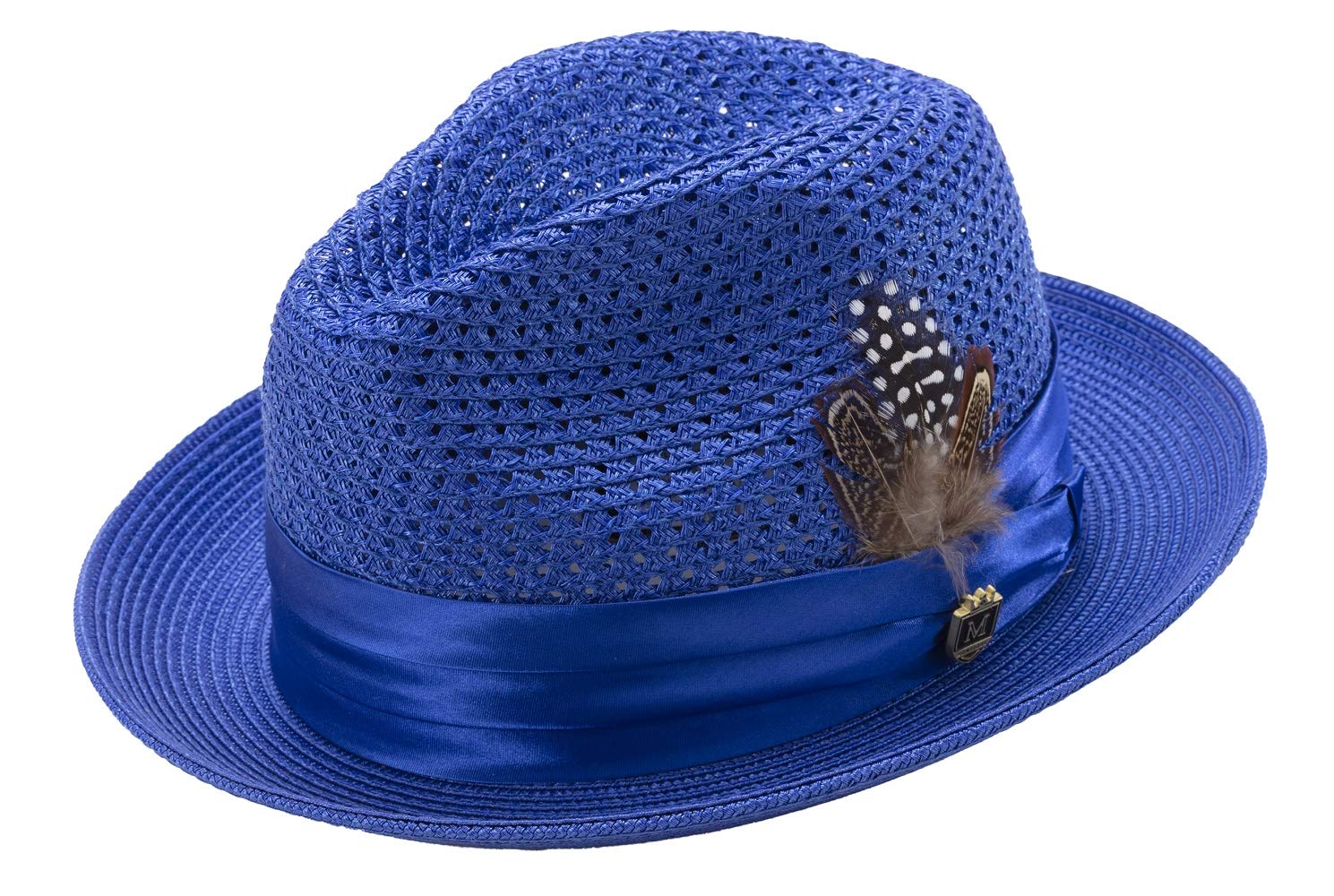 MONTIQUE Men's Braided Pinch Fedora Hat with Feathers - Lightweight & Breathable Polyester Summer Panama Hat for Outdoor, Beach, Travel & Casual Wear - Size H24