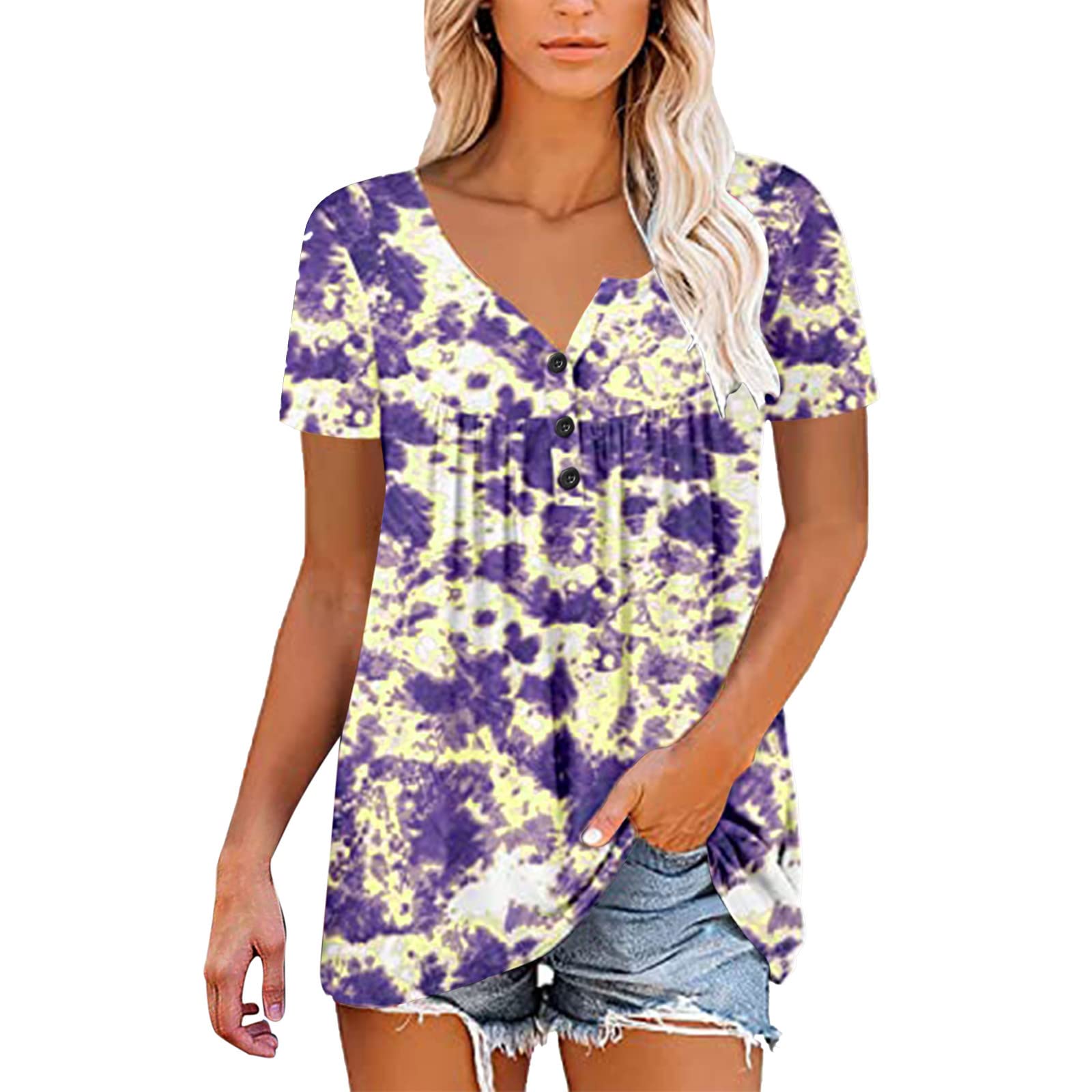 2023 Women's Flowy Tunic Top - Hide Belly Casual Blouse with Short Sleeves | Perfect for Office Wear, Summer Outfits & Everyday Comfort