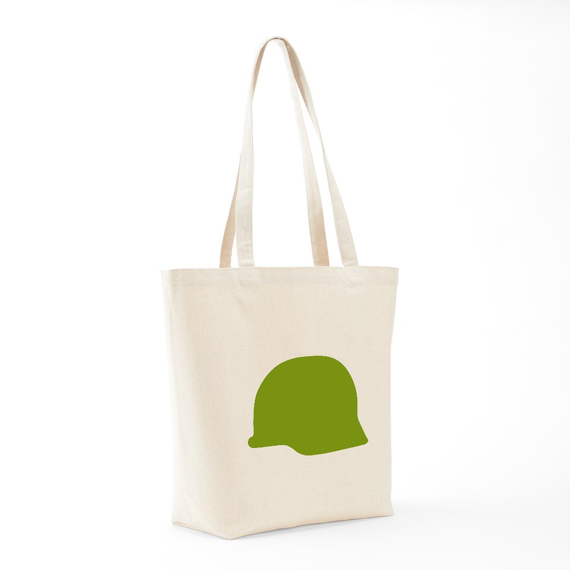 Green Army Helmet Tote Bag - Natural Canvas Reusable Shopping Bag for Groceries, Beach & Military Apparel Fans | Eco-Friendly Carryall for Daily Use